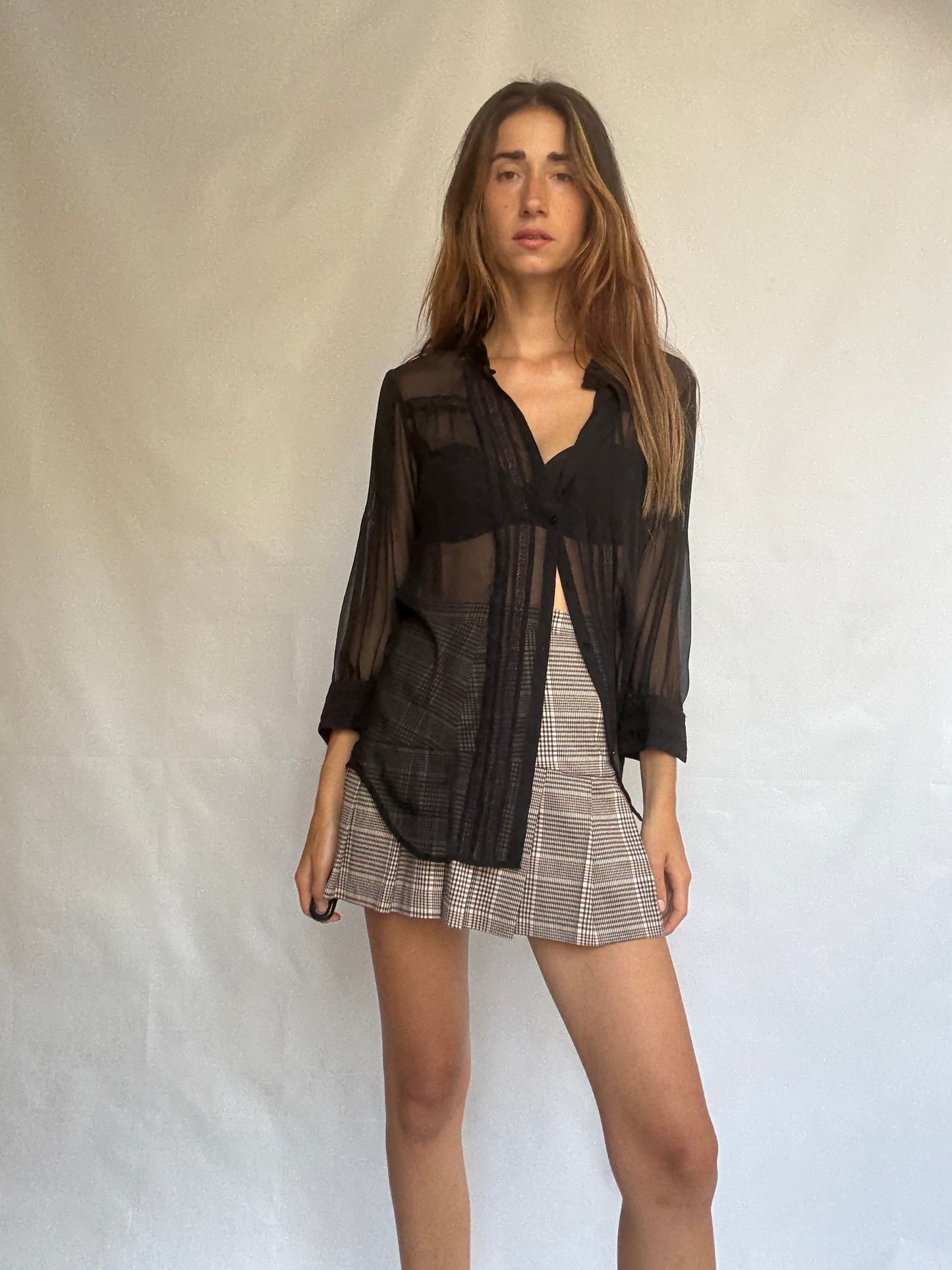 Vintage Black Sheer Blouse – Romantic Goth See-Through Shirt with Ruffle Collar