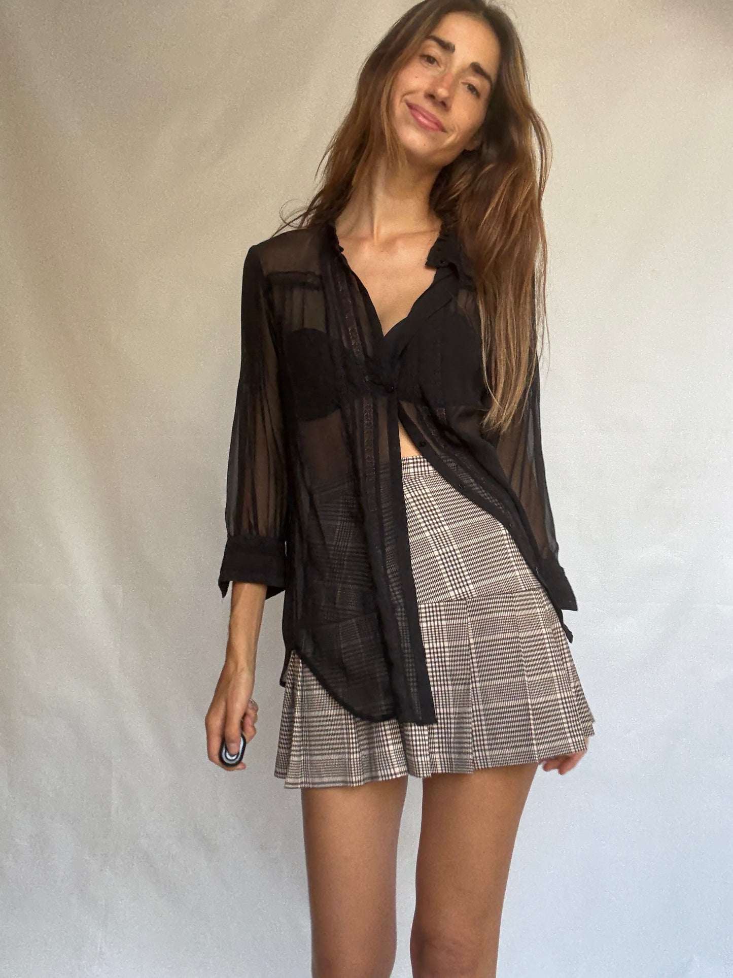 Vintage Black Sheer Blouse – Romantic Goth See-Through Shirt with Ruffle Collar