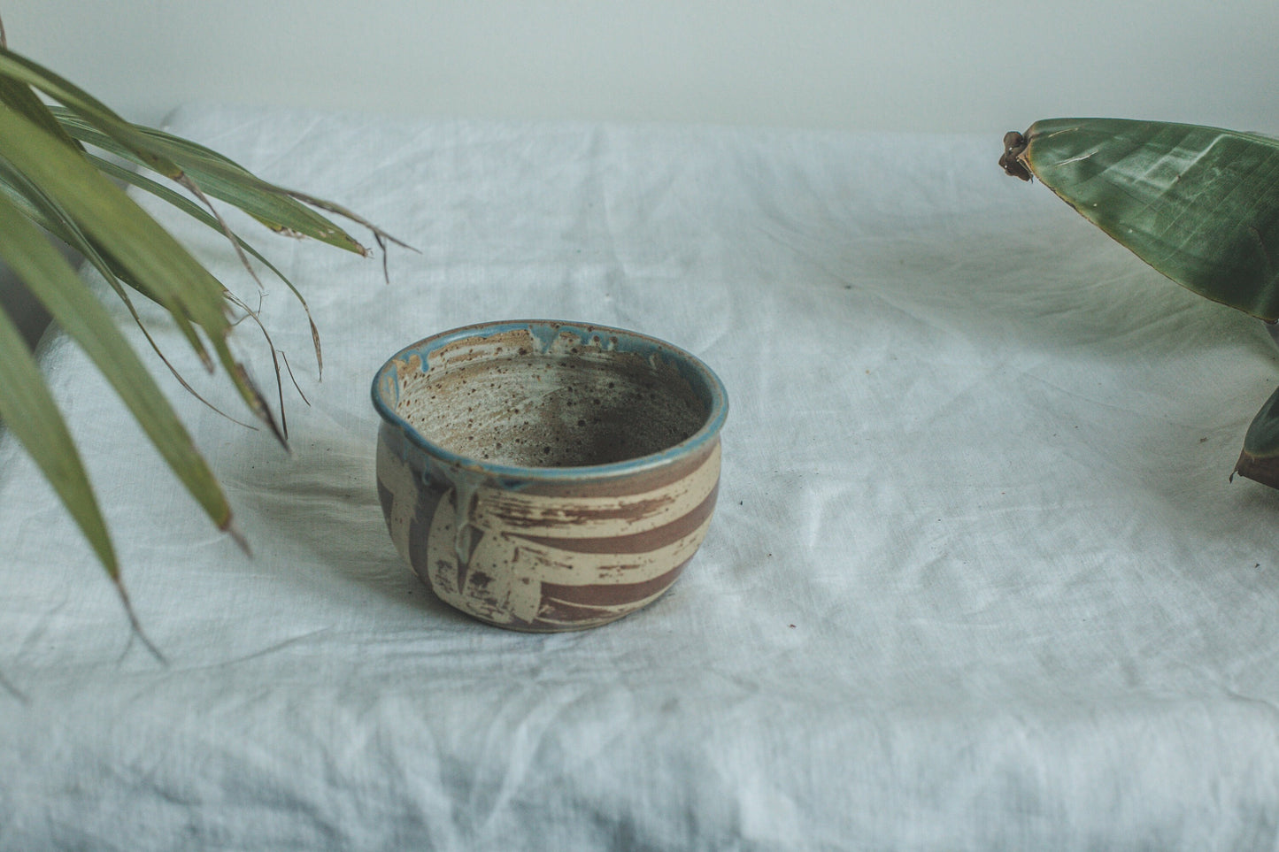 Handmade Vintage Ceramic Matcha Bowl - Rustic Soup, Cereal & Café au Lait Bowl with Abstract Glazing, Unique Small Home Decor 3.3"x5.5