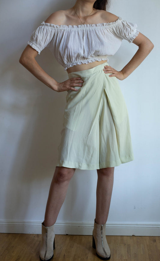Vintage silk designer skorts, knee length shorts, high waist trousers,