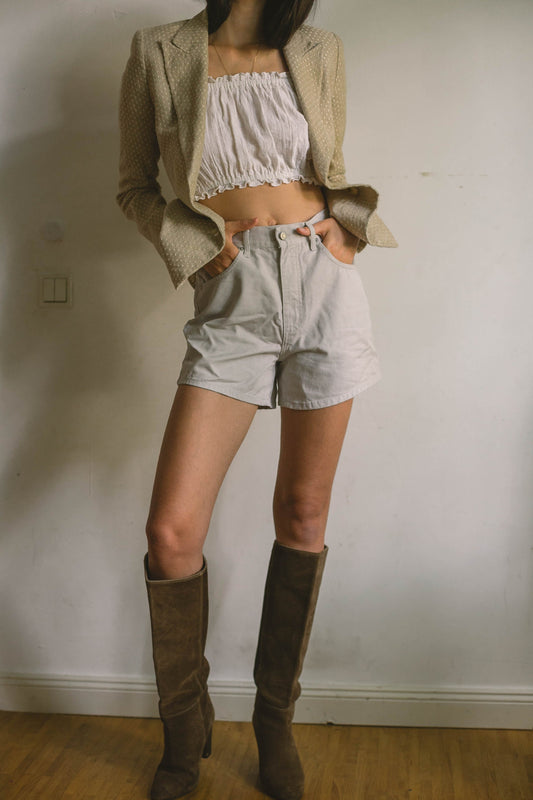 Valentino Vintage Beige Linen Blazer, Oatmeal Designer Jacket with White Detailing, Earthy Summer & Spring Formal Coat