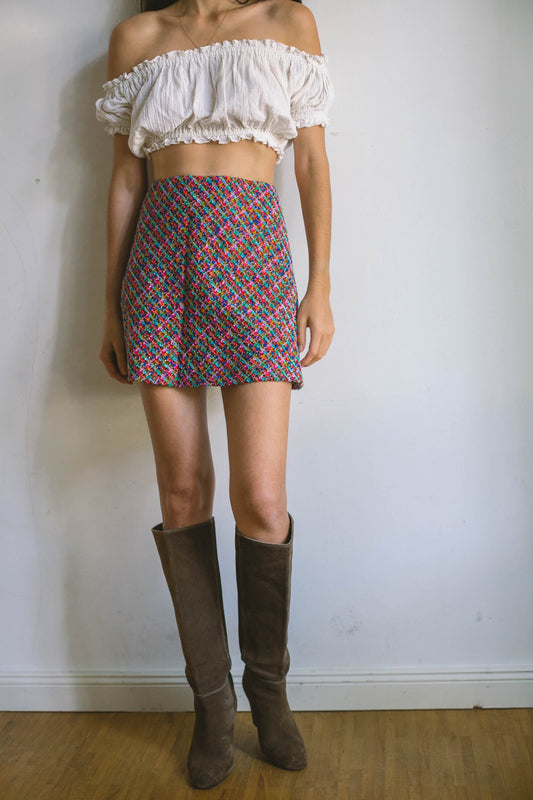 Escada colourful mini skirt, Short vintage designer skirt, Wool confetti mini skirt, 70s aesthetic, Designer clothing, 34 - XS