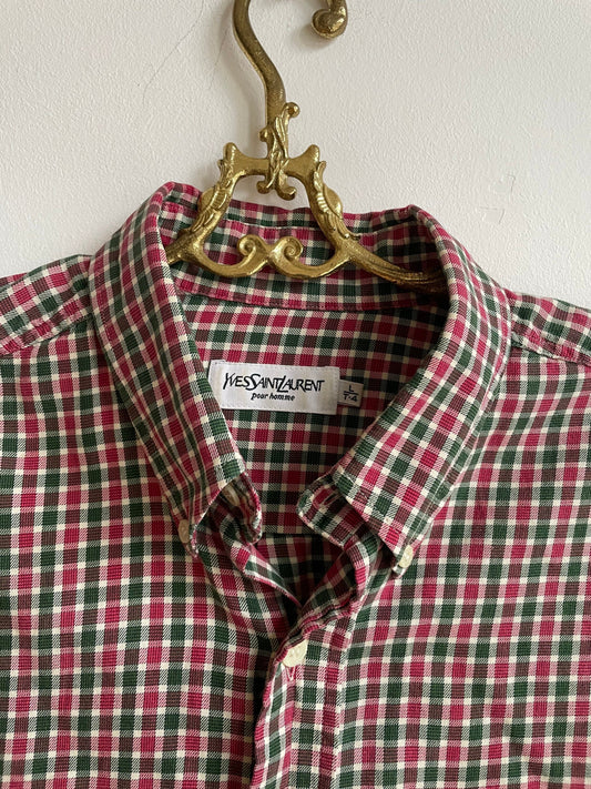 Yves Saint Laurent vintage men's blouse, Gingham designer shirt, Christmas clothing for men, L