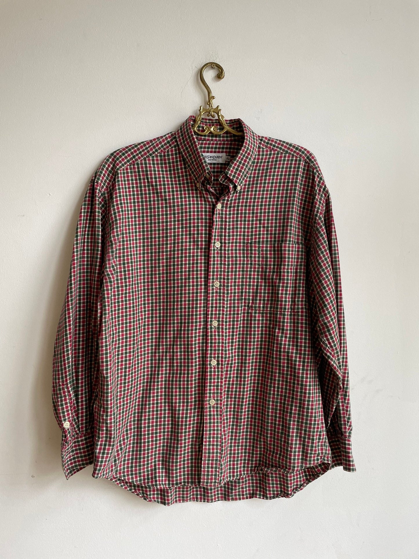Yves Saint Laurent vintage men's blouse, Gingham designer shirt, Christmas clothing for men, L