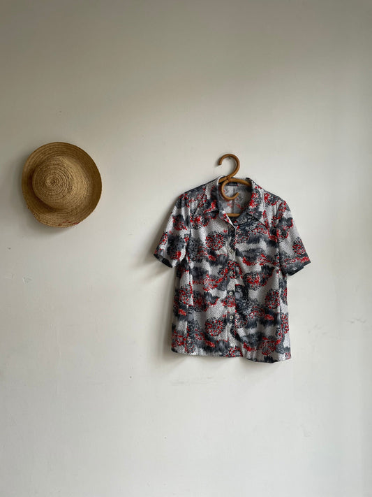 Vintage blouse, oversized women shirt, Groovy button down, M