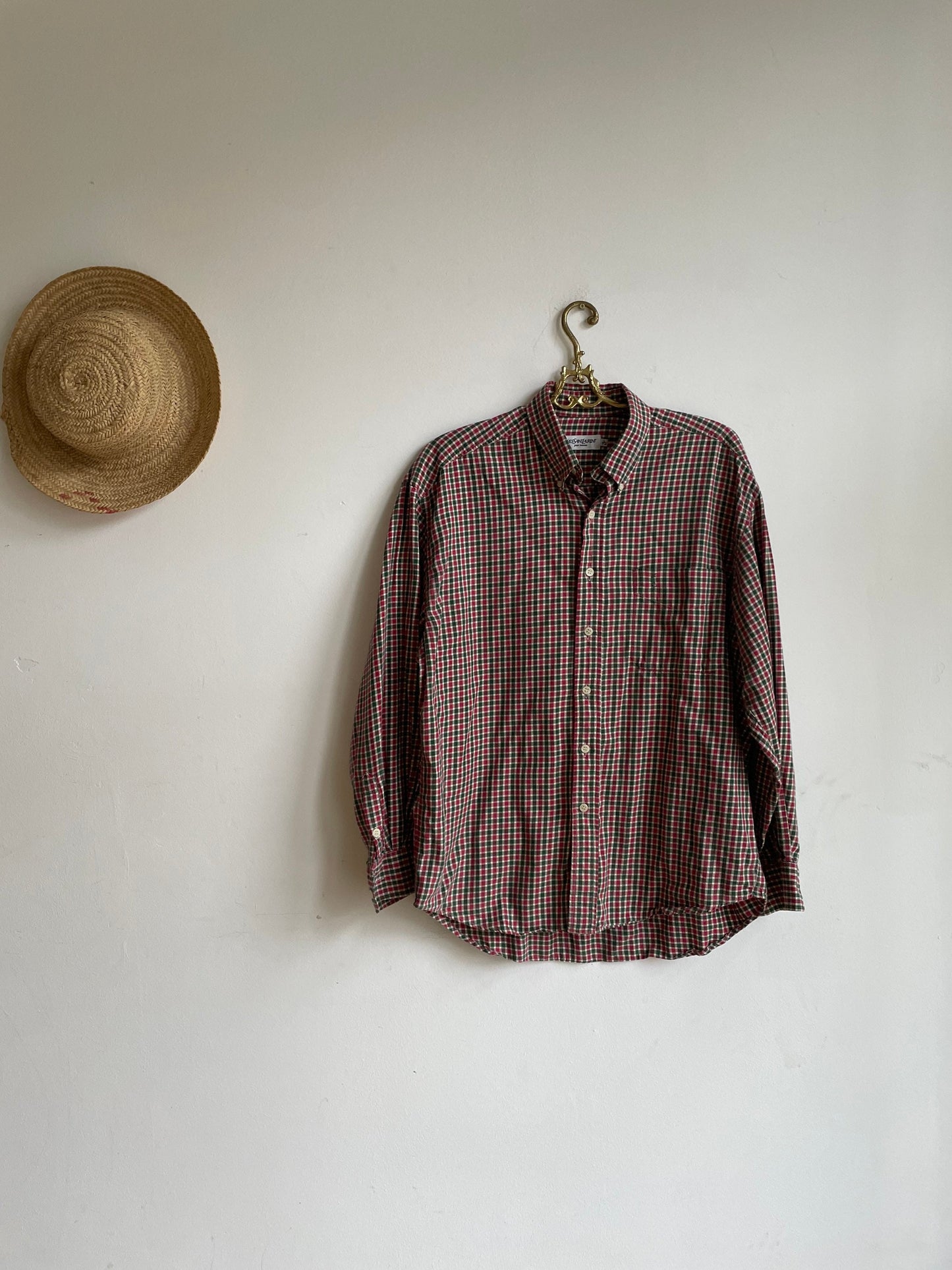 Yves Saint Laurent vintage men's blouse, Gingham designer shirt, Christmas clothing for men, L