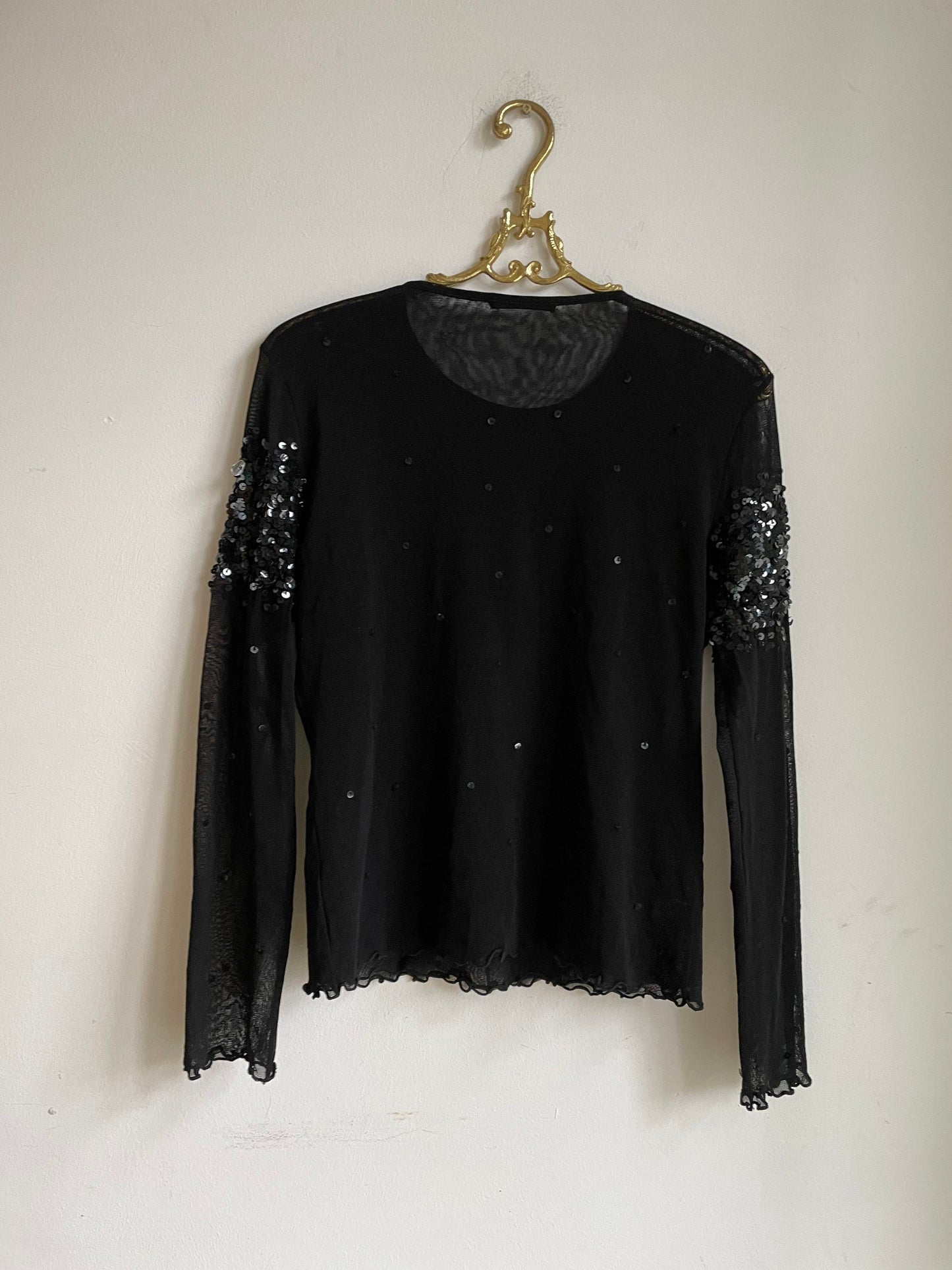 Black Sheer Sequin Long Sleeve Top — additional view 10