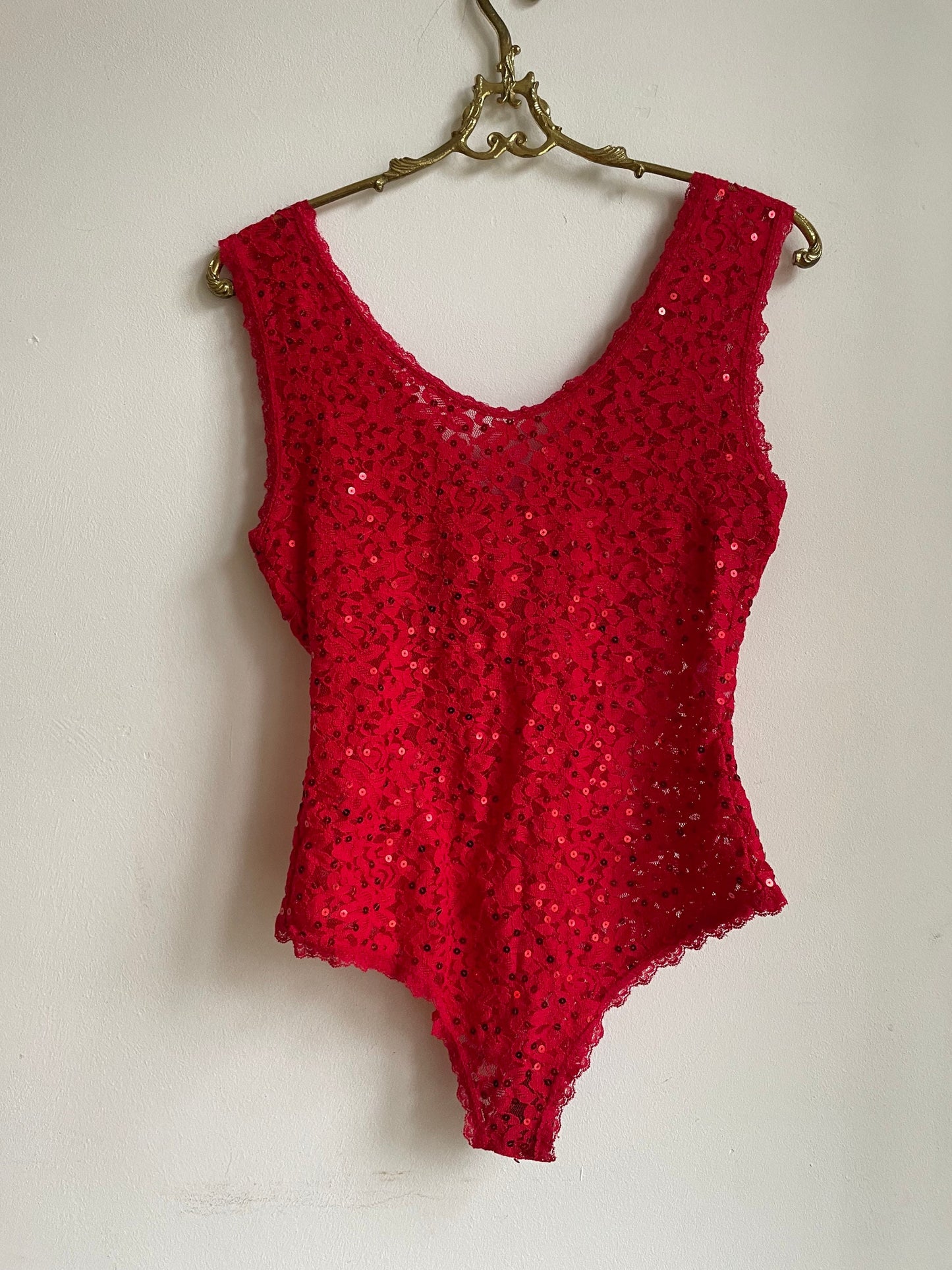 Gorgeous red sequin femme fatale leotard, Vibrant glitter one piece, Boujee deep v camisole, Vintage bodysuit, Clubbing top, Christmas top
