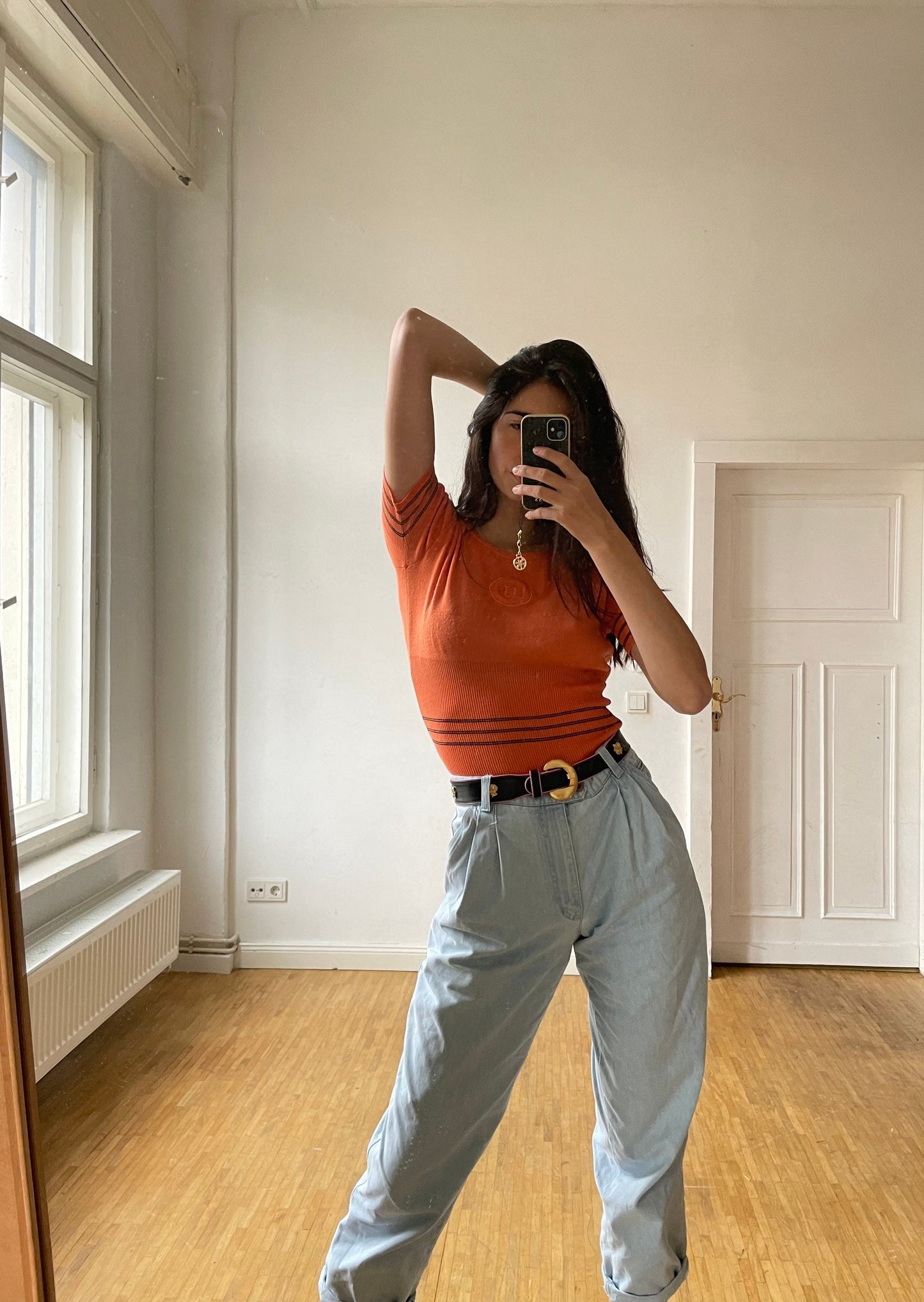 Vintage Iceberg orange tee, Wool t-shirt, Retro women's clothing, 90's top, Y2k aesthetic, S