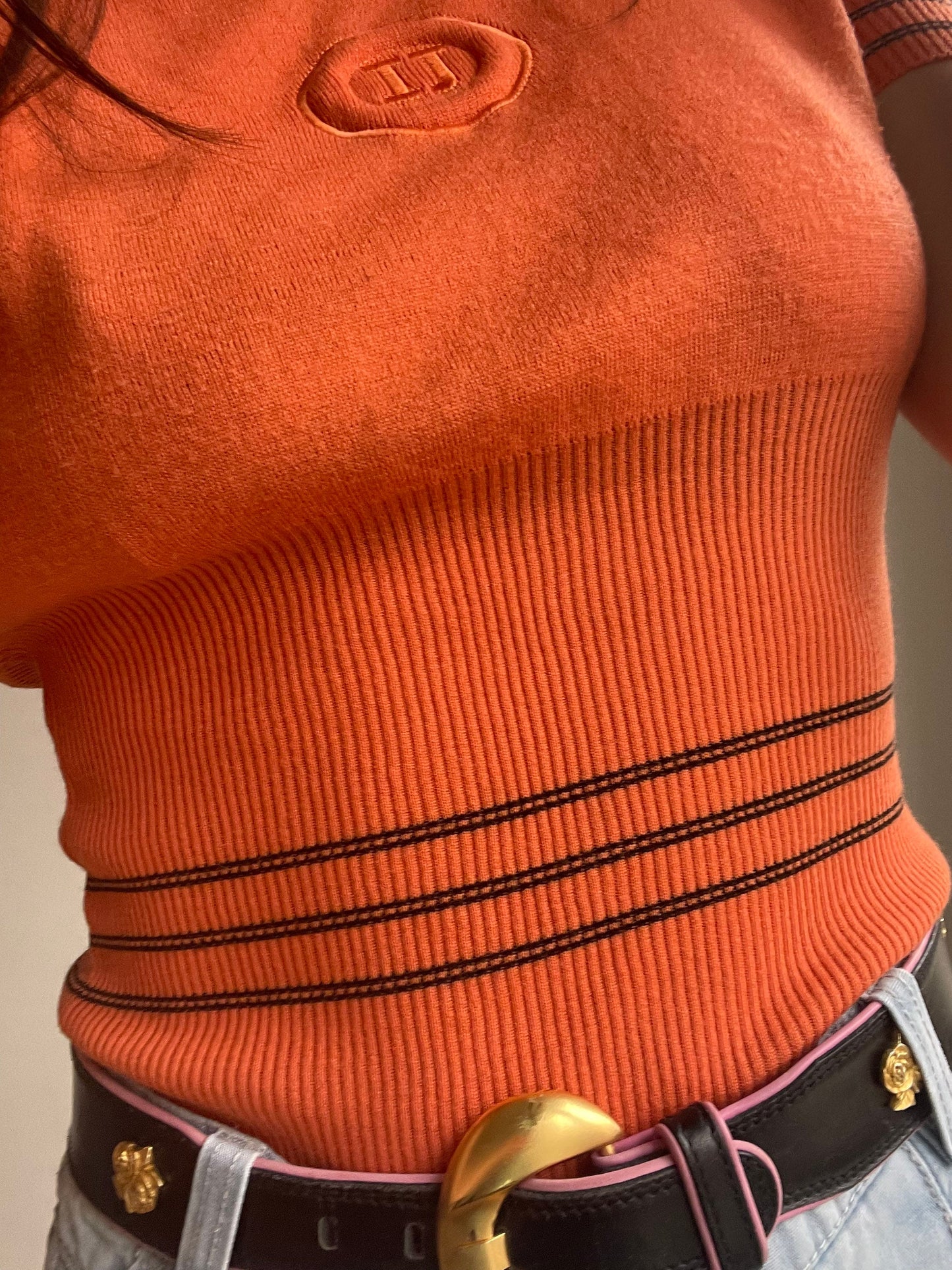 Vintage Iceberg orange tee, Wool t-shirt, Retro women's clothing, 90's top, Y2k aesthetic, S