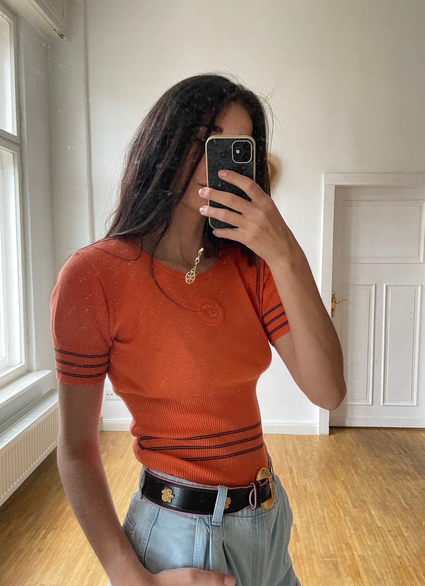 Vintage Iceberg orange tee, Wool t-shirt, Retro women's clothing, 90's top, Y2k aesthetic, S