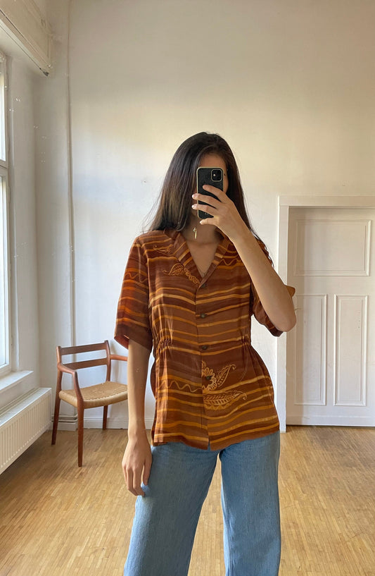 Vintage 70s Burnt Orange Oversized Blouse — detail