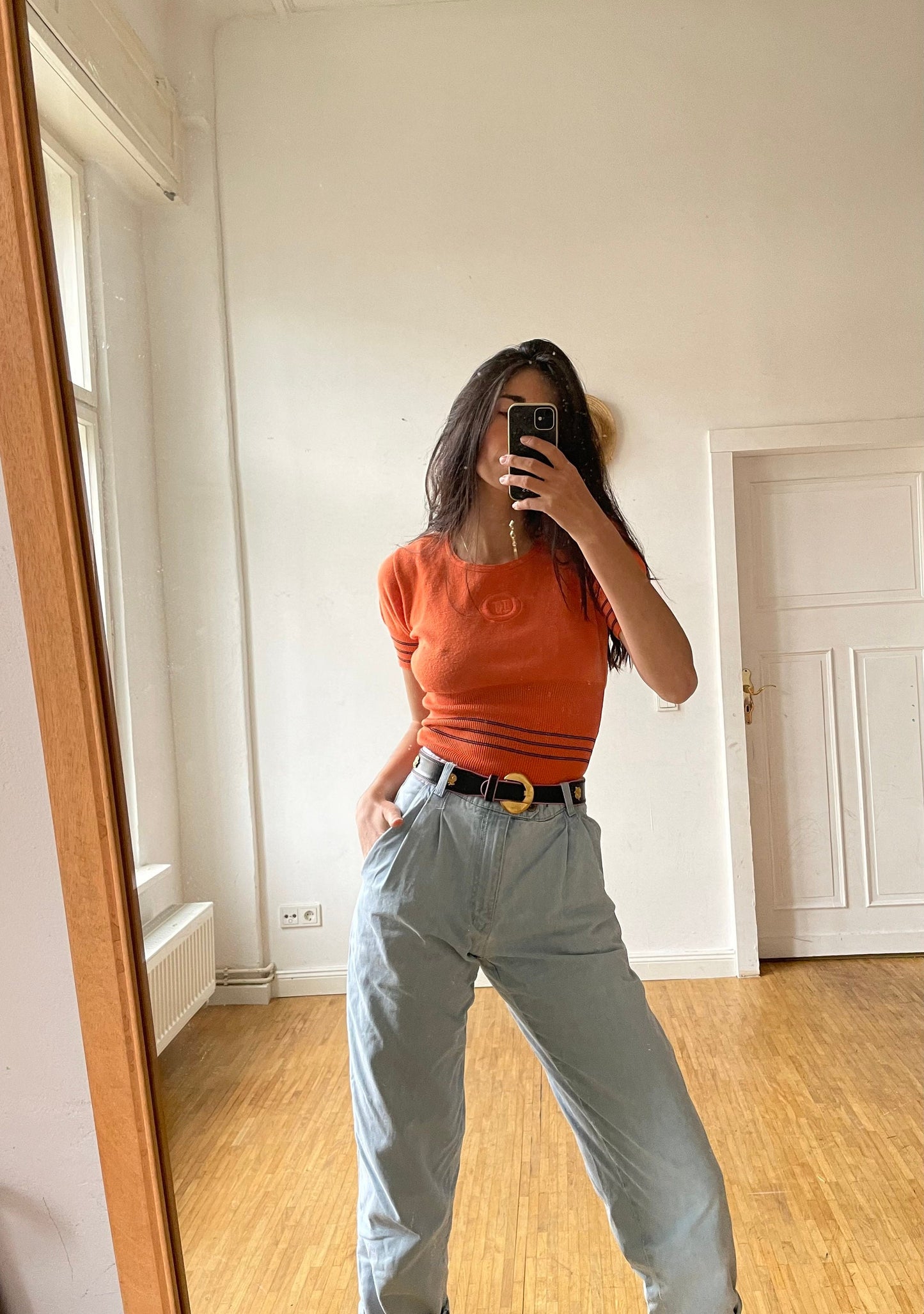 Vintage Iceberg orange tee, Wool t-shirt, Retro women's clothing, 90's top, Y2k aesthetic, S