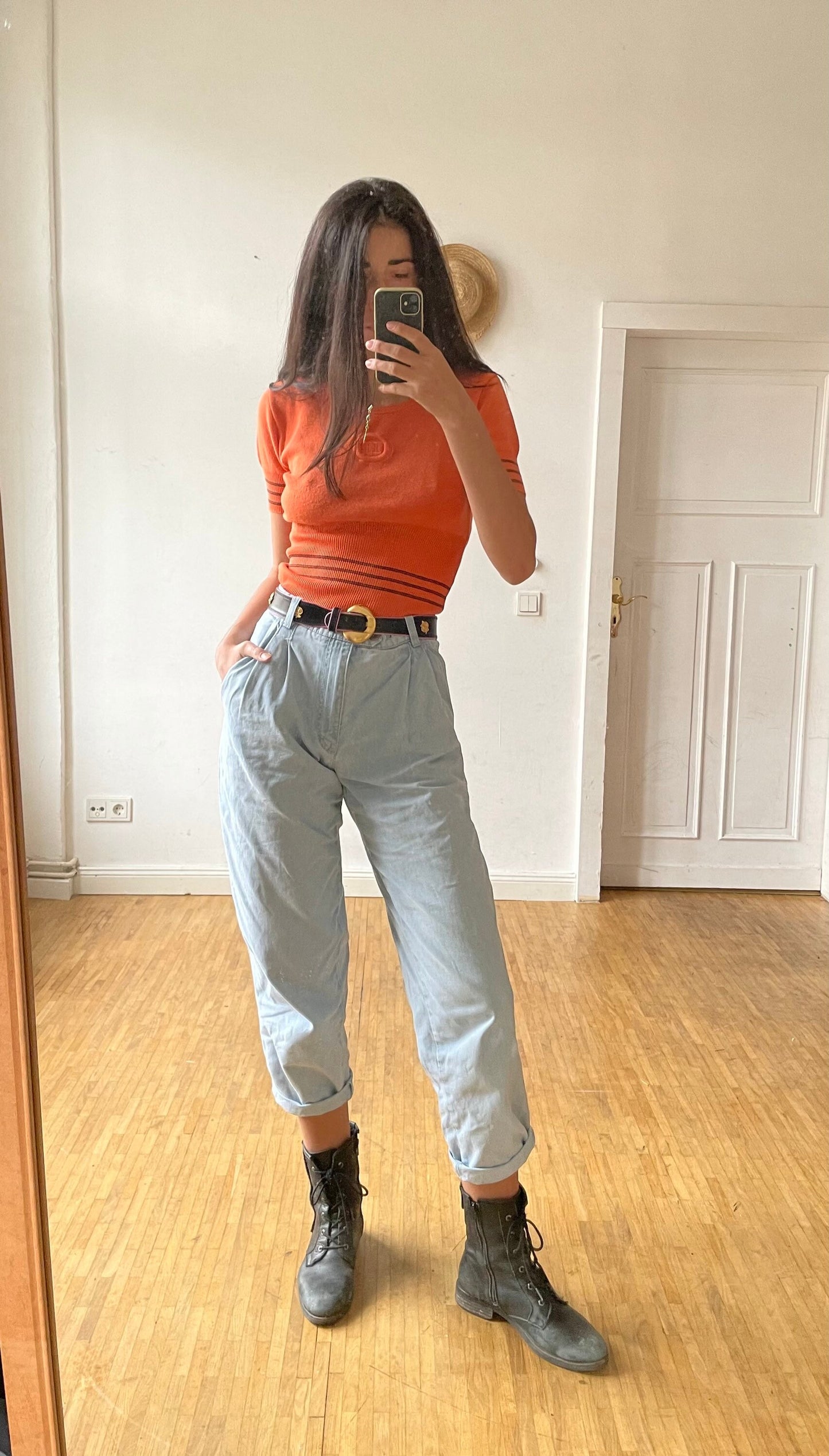 Vintage Iceberg orange tee, Wool t-shirt, Retro women's clothing, 90's top, Y2k aesthetic, S