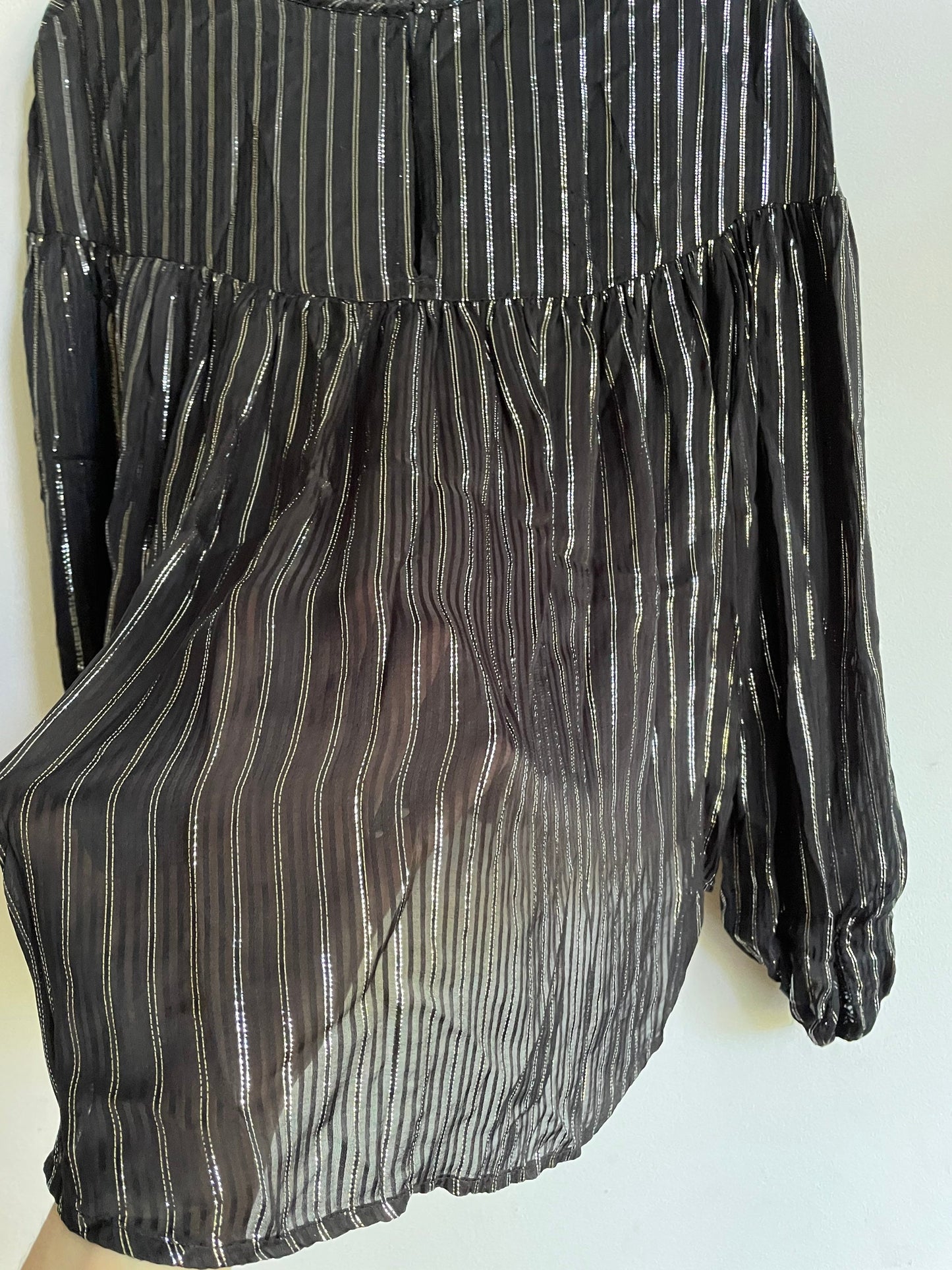 Black and silver glitter blouse, Vintage Old years eve outfit,Festive blouse, Long puffed sleeve party blouse, sheer top, Gothic outfit