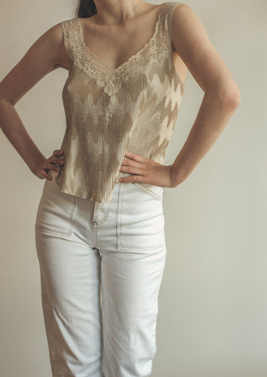 Beige La Perla lingerie, Lace top, sexy underwear, Elegant golden camisole,