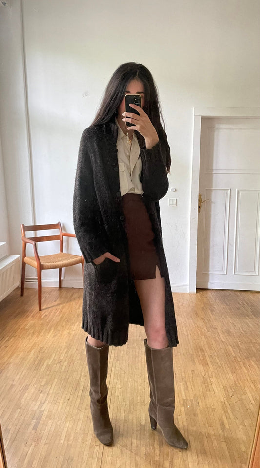 Vintage Marella Alpaca Wool Cardigan | Dark Brown Long Knit Button Up Soft Cozy Sweater Jacket 90s Minimalist Fall Layer Alexa Chung style