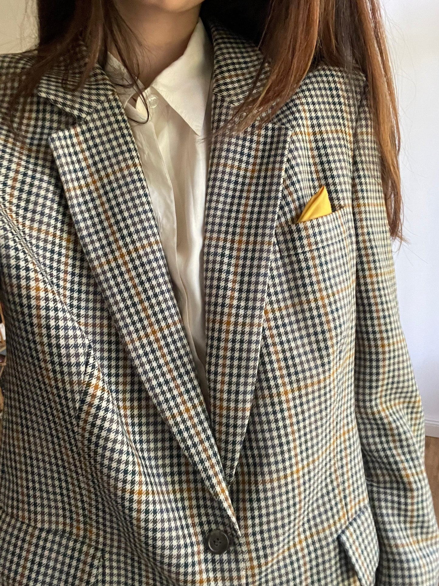 Burberrys' Vintage Wool Blazer | Houndstooth Check Mens Jacket with Pocket Square | Academia Style | Harry Styles Inspired Look
