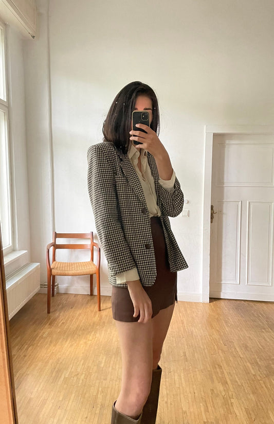 Vintage Brown Houndstooth Blazer — detail
