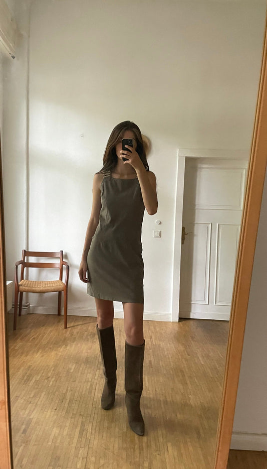 Caroline Biss cotton brown pencil dress, Vintage earthy designer dress