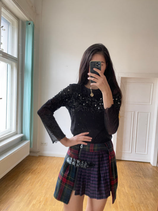 Black Sheer Sequin Long Sleeve Top — detail