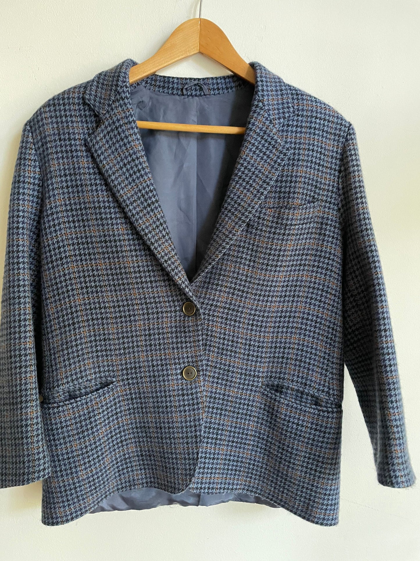 Vintage Wool Blazer Jacket – Blue Brown Plaid – Academia Aesthetic