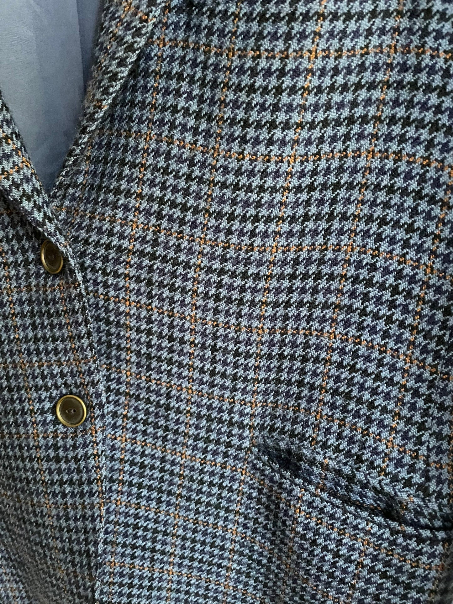 Vintage Wool Blazer Jacket – Blue Brown Plaid – Academia Aesthetic