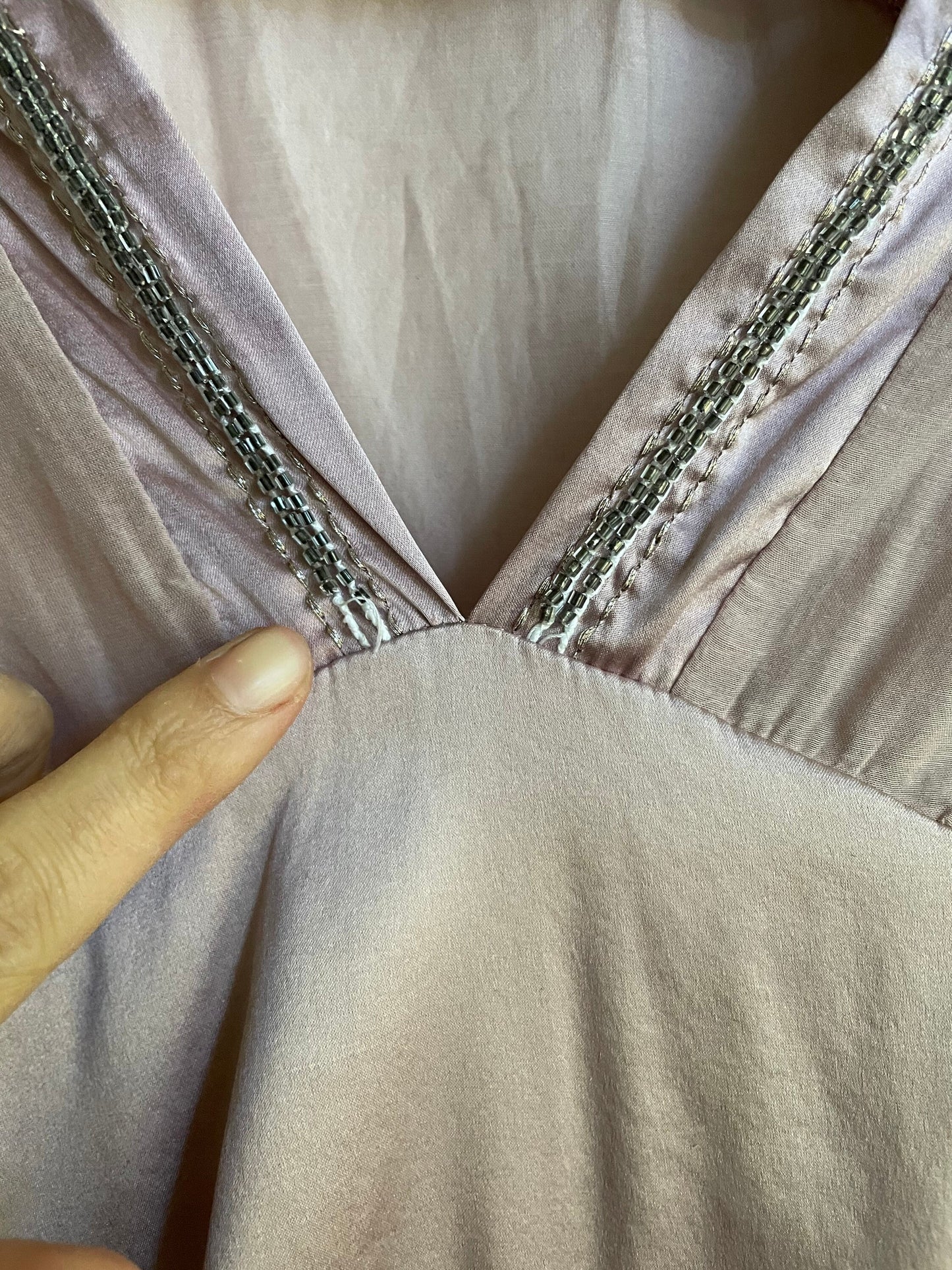 Vintage Dusty Pink Sheer Blouse, Beaded Babydoll Top