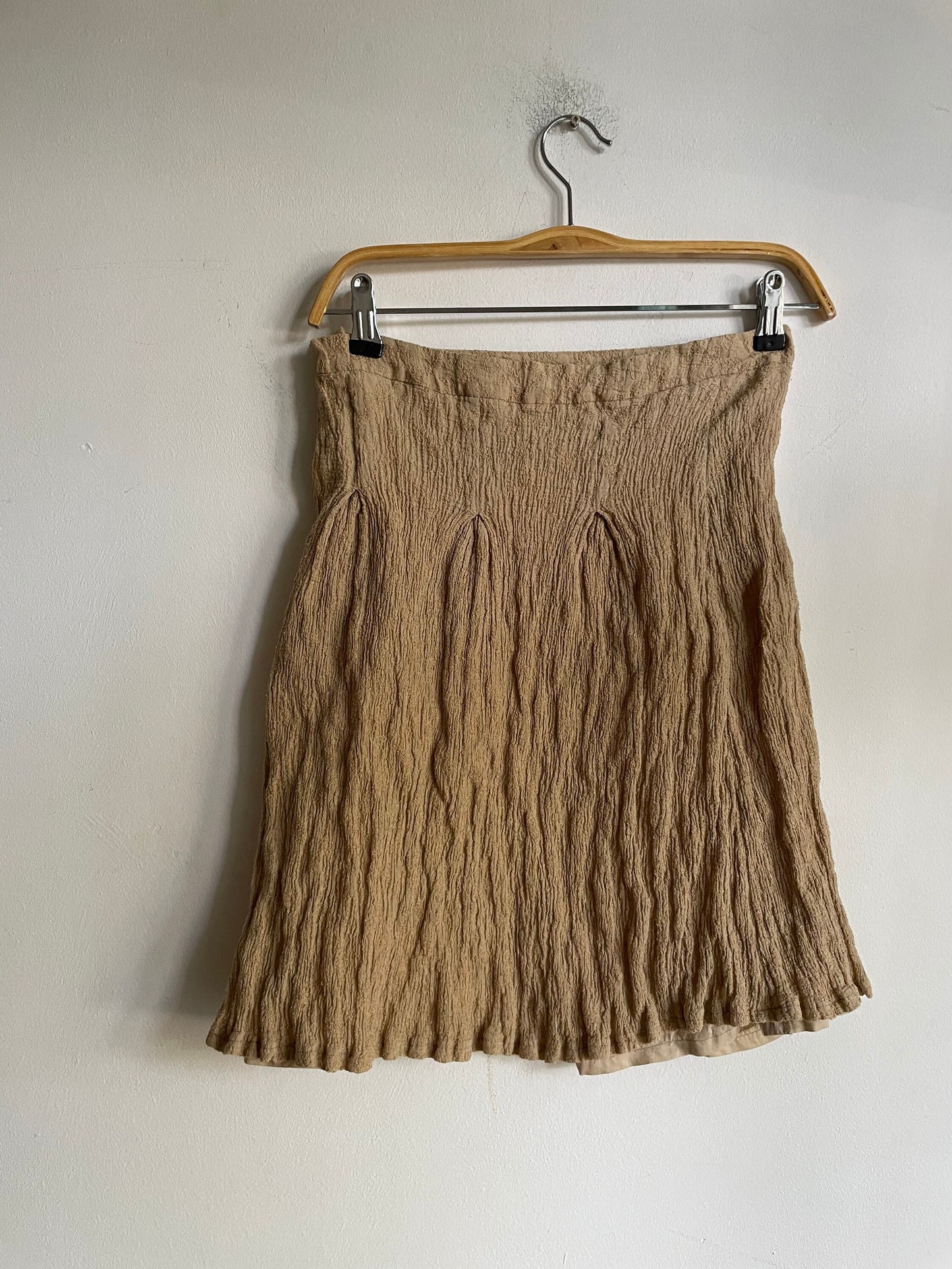 Caramel summer skirt, Tan high waist feminine midi skirt.