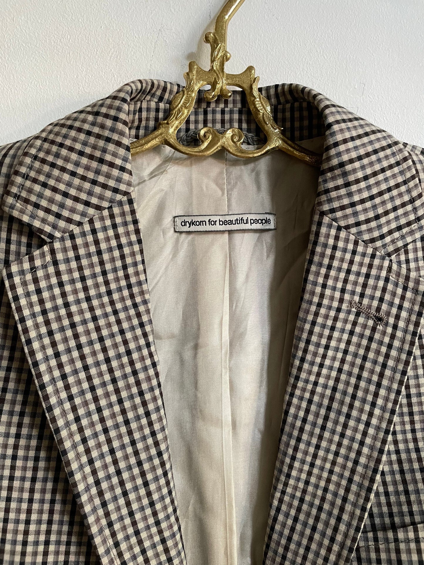 Vintage Drykorn Plaid Blazer In Brown Beige — additional view 10