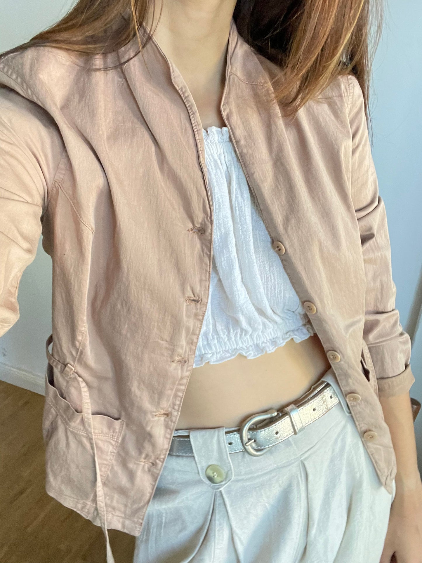 Vintage Women’s Jacket by Transit – Lightweight Cotton Blend, Casual & Formal Wear, Loose Fit or Waist Tie, Feminine Stylish Outerwear