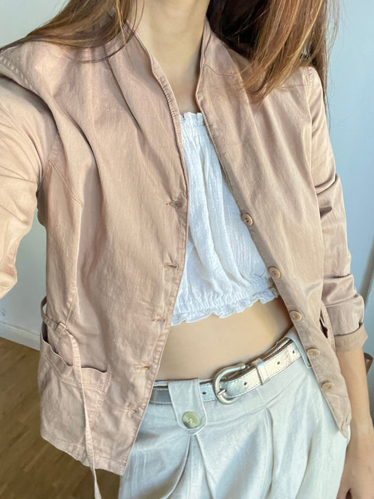 Vintage Women’s Jacket by Transit – Lightweight Cotton Blend, Casual & Formal Wear, Loose Fit or Waist Tie, Feminine Stylish Outerwear