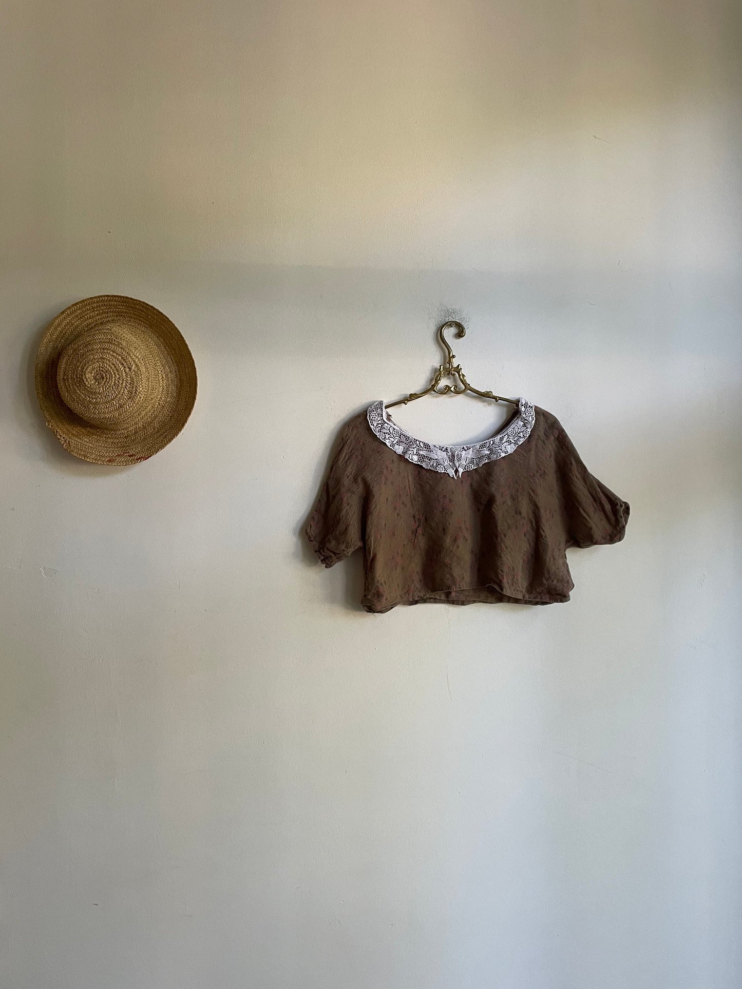 Cottage core romantic lace and wool crop top, Sweet handmade summer blouse, Feminine Woman farm core blouse, XXS - XS