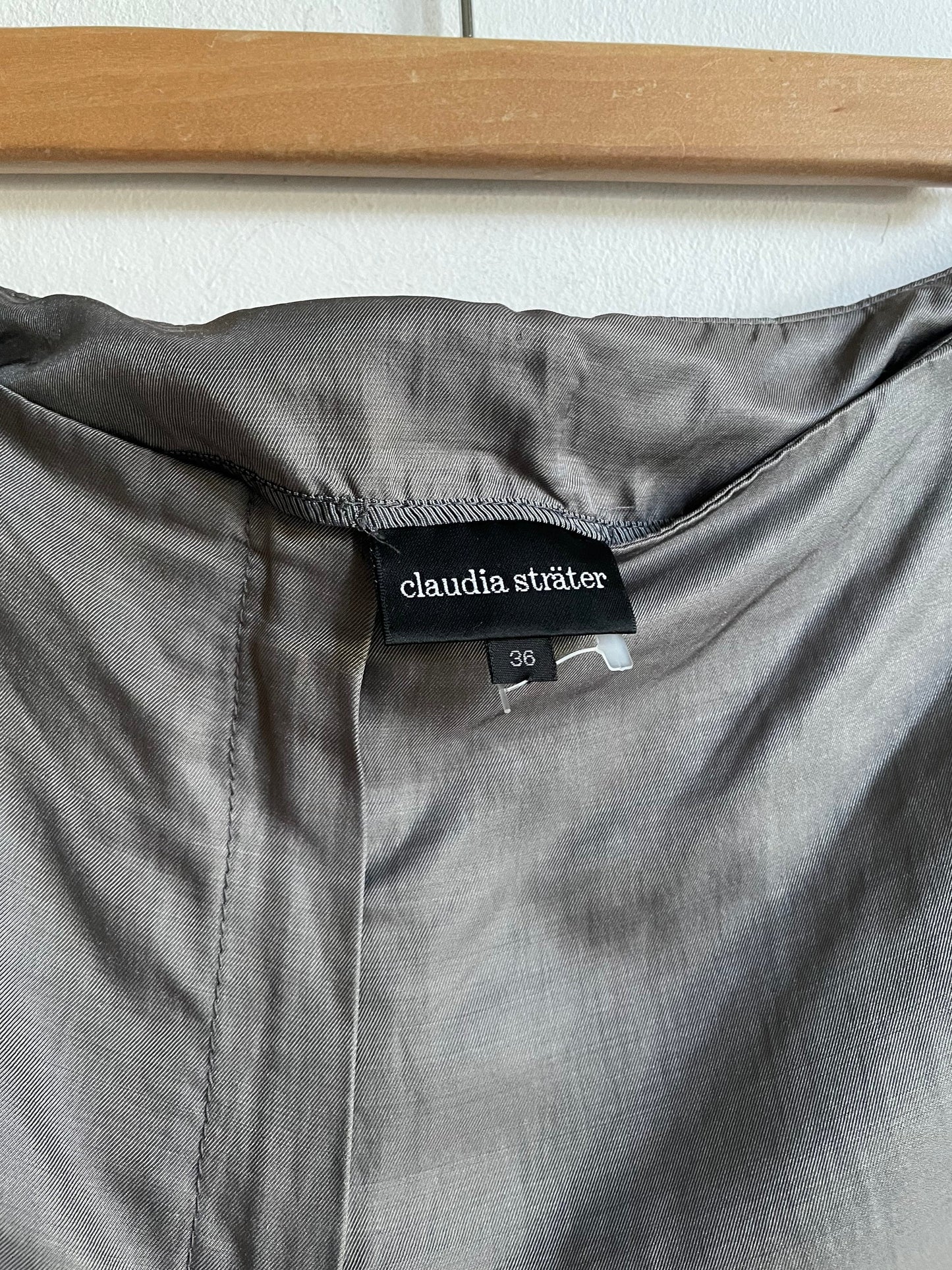 Claudia Sträter Vintage Grey Trousers – Linen Blend Wide-Leg Pants with Ankle Button Detail – Designer Office to Evening Style – Size 36