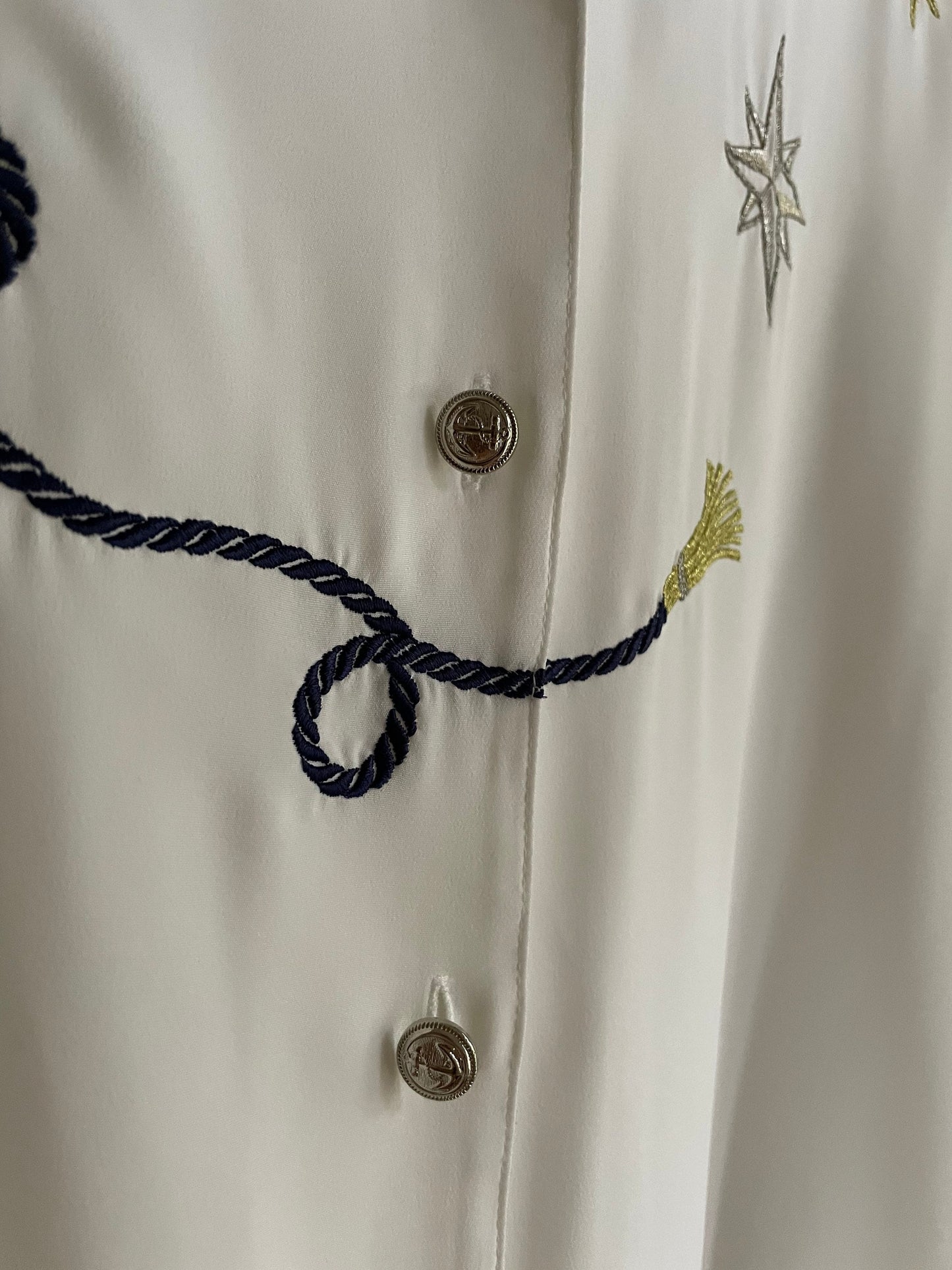 White Sailor vintage woman blouse, Maritime themed shirt, Oversized blouse, button up statement blouse, Deadstock women's clothing