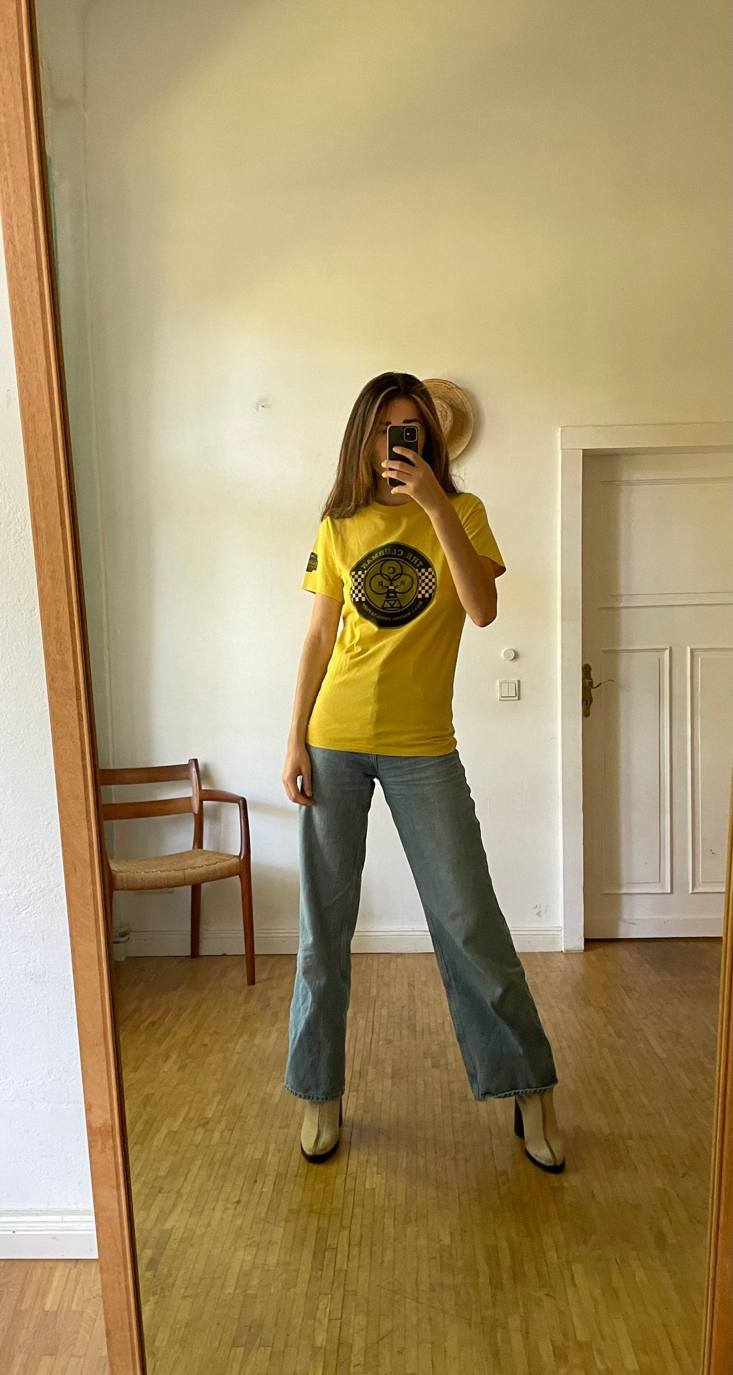 Barbour vintage yellow racing T shirt, 90s logo T shirt, Casual street style, Retro T shirt, S