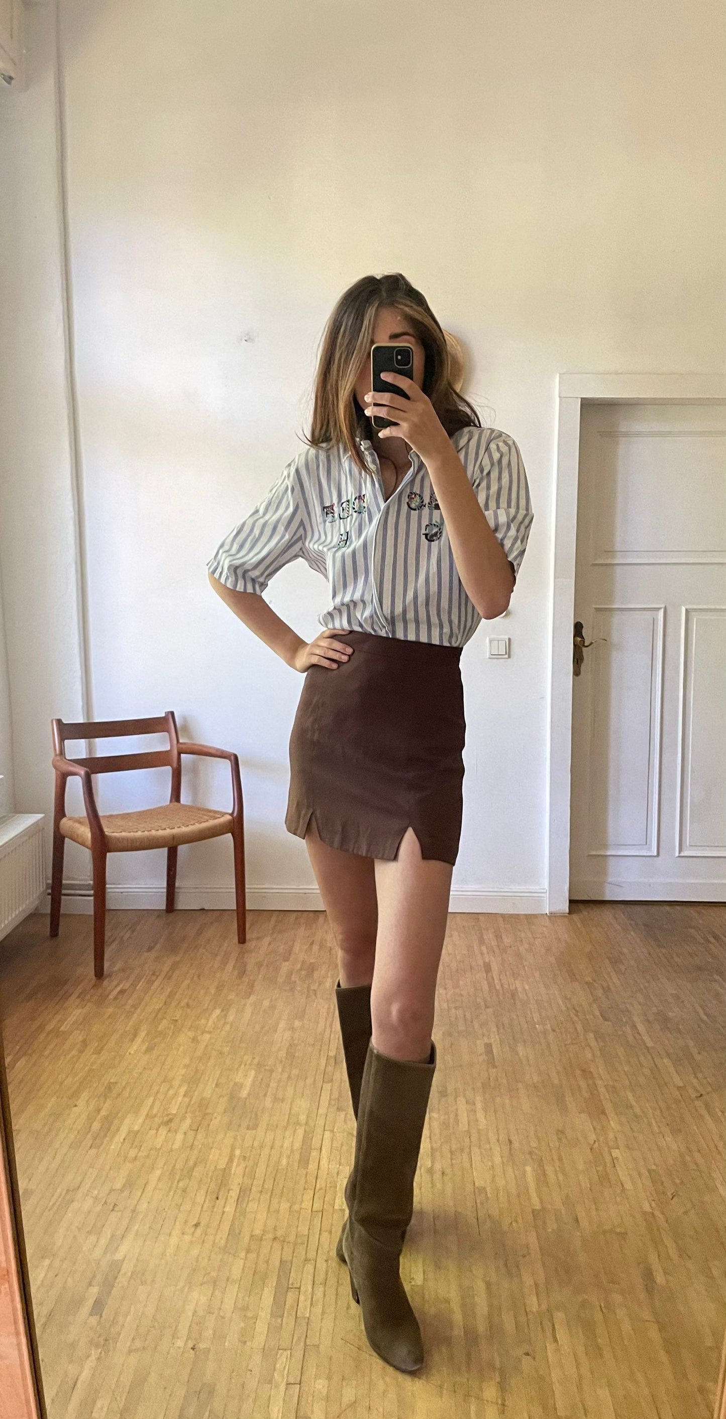 A B C teacher shirt, Blue and white striped vintage woman blouse, Cotton button up shirt, Embroidered retro clothing, Oversized blouse