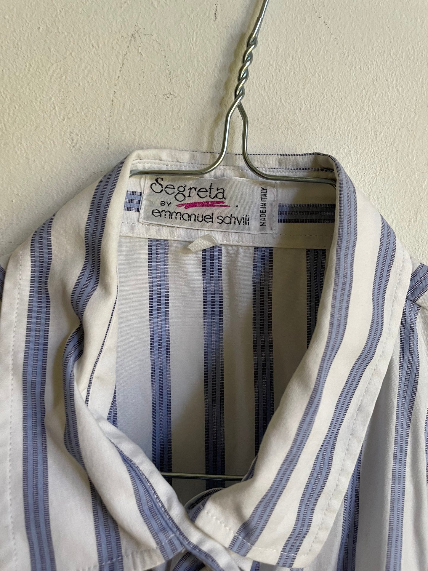 A B C teacher shirt, Blue and white striped vintage woman blouse, Cotton button up shirt, Embroidered retro clothing, Oversized blouse