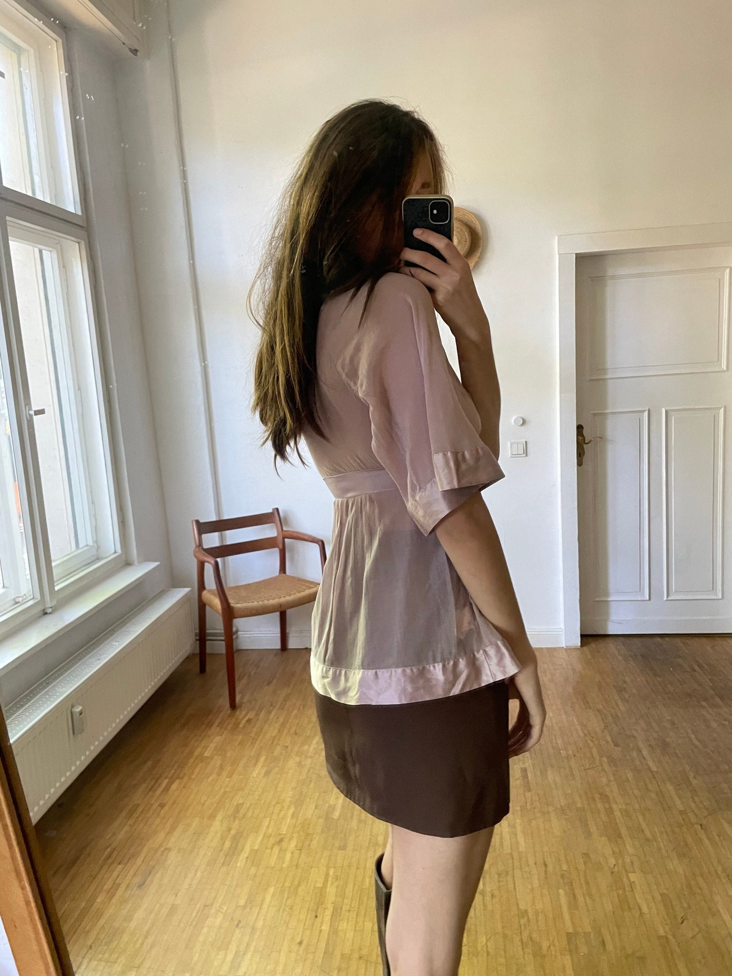 Dusty pink sheer woman blouse, Babydoll half sleeve sexy see through top, Beaded festive feminine blouse, Elegant deep v camisole
