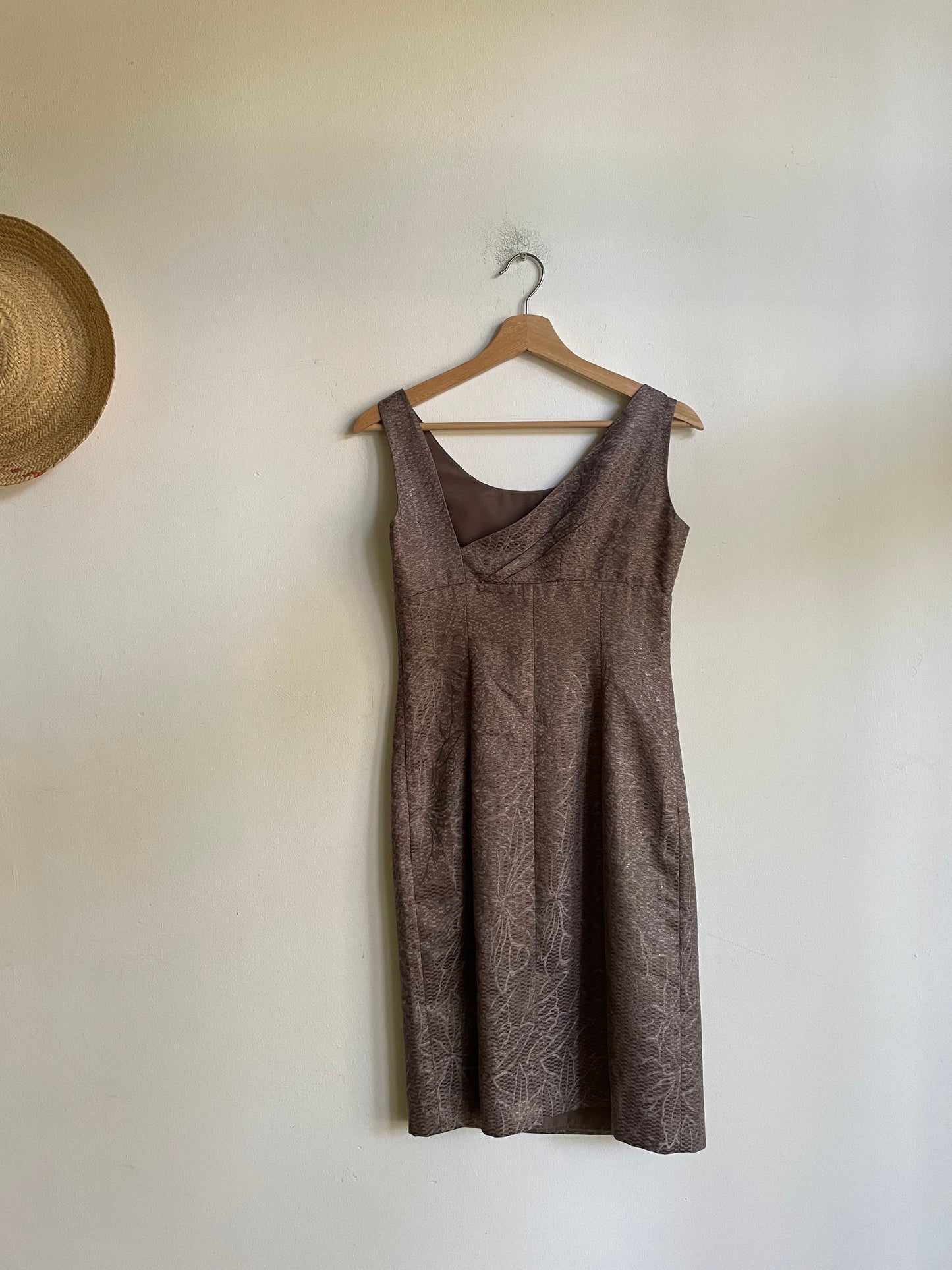 Bronze Armani collezioni formal midi dress, Tight pencil dress, Official cocktail dress, Midi bodycon, Vintage designer summer dress, S - M