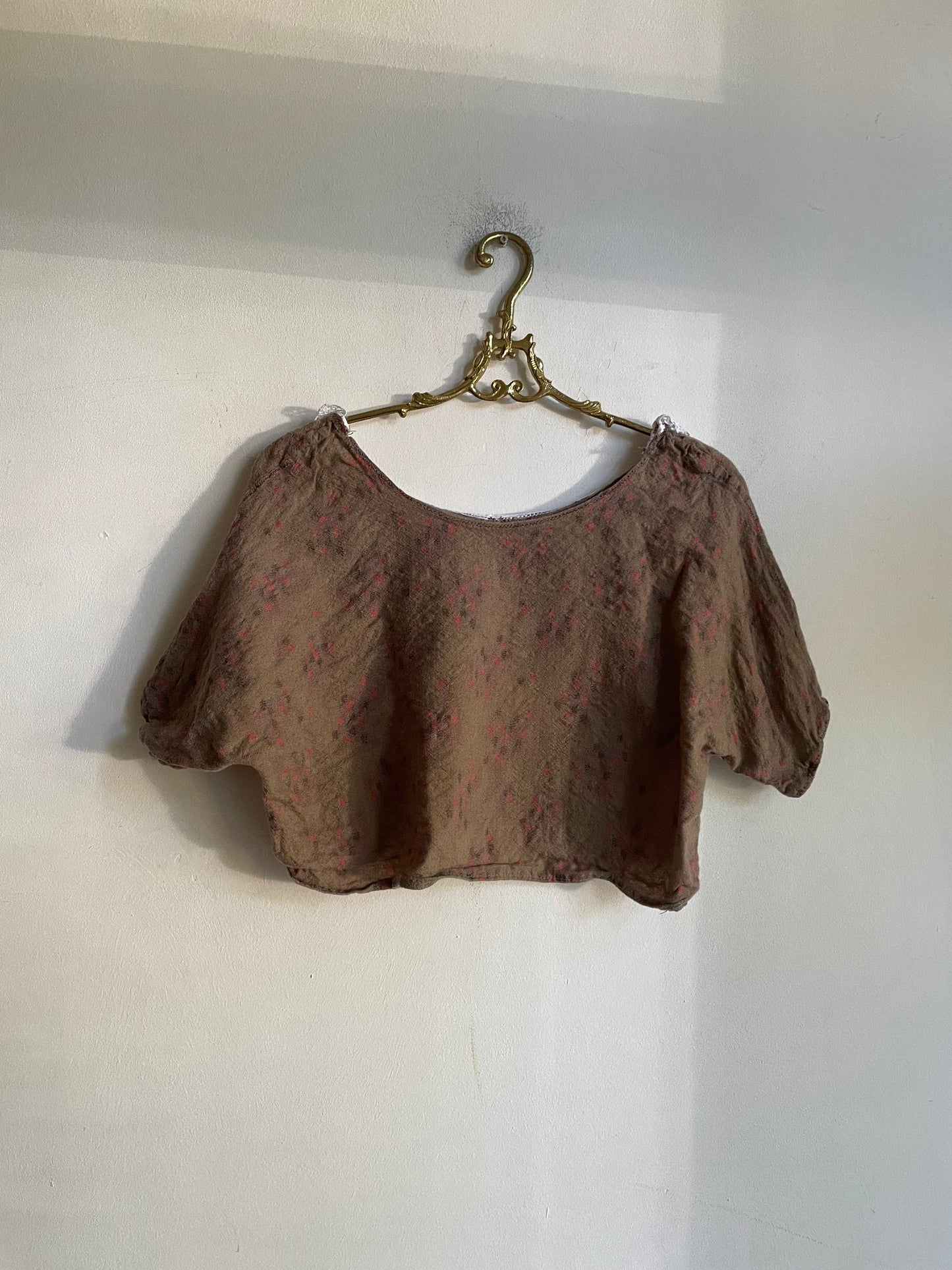 Cottage core romantic lace and wool crop top, Sweet handmade summer blouse, Feminine Woman farm core blouse, XXS - XS