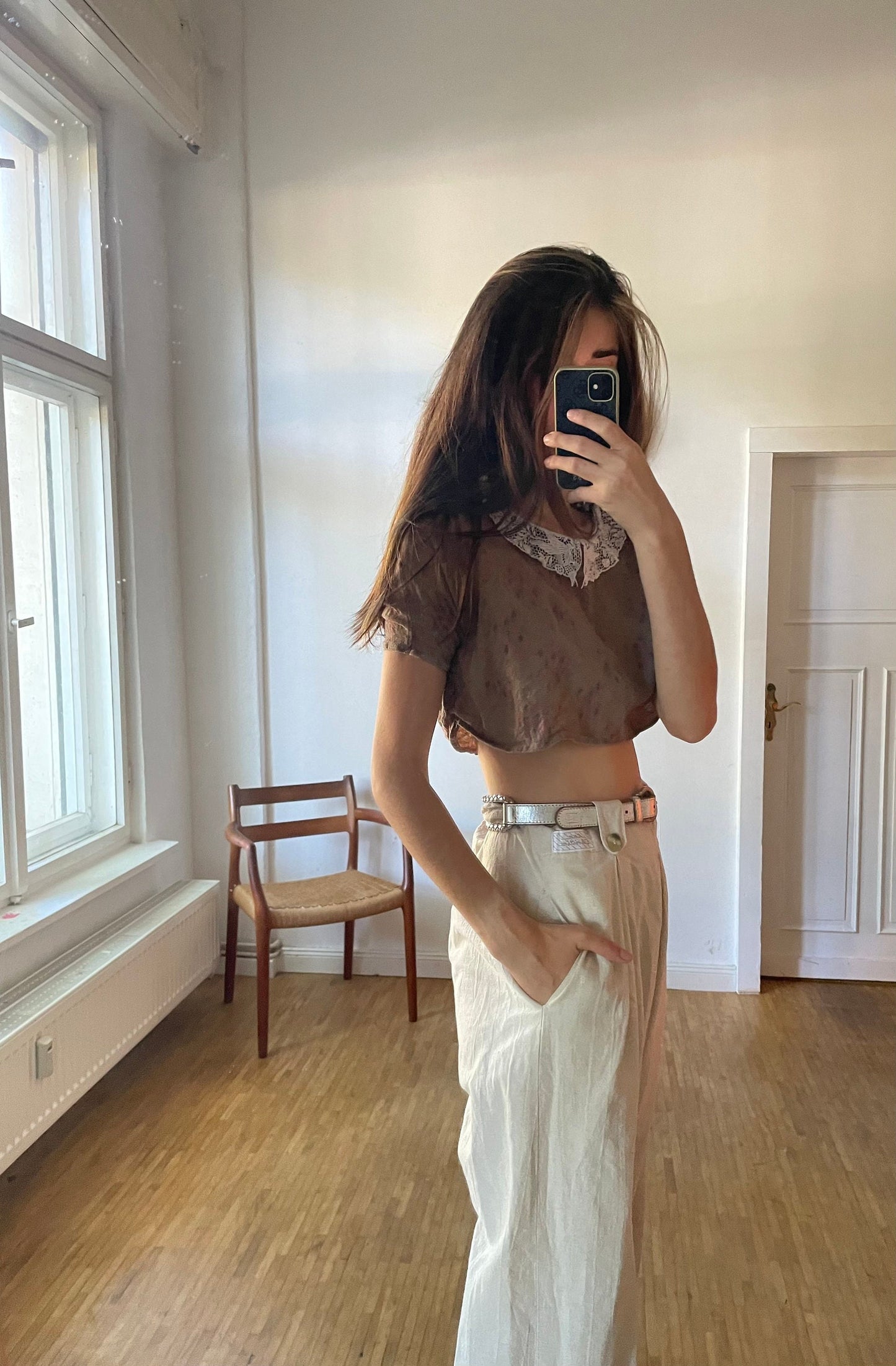 Cottage core romantic lace and wool crop top, Sweet handmade summer blouse, Feminine Woman farm core blouse, XXS - XS