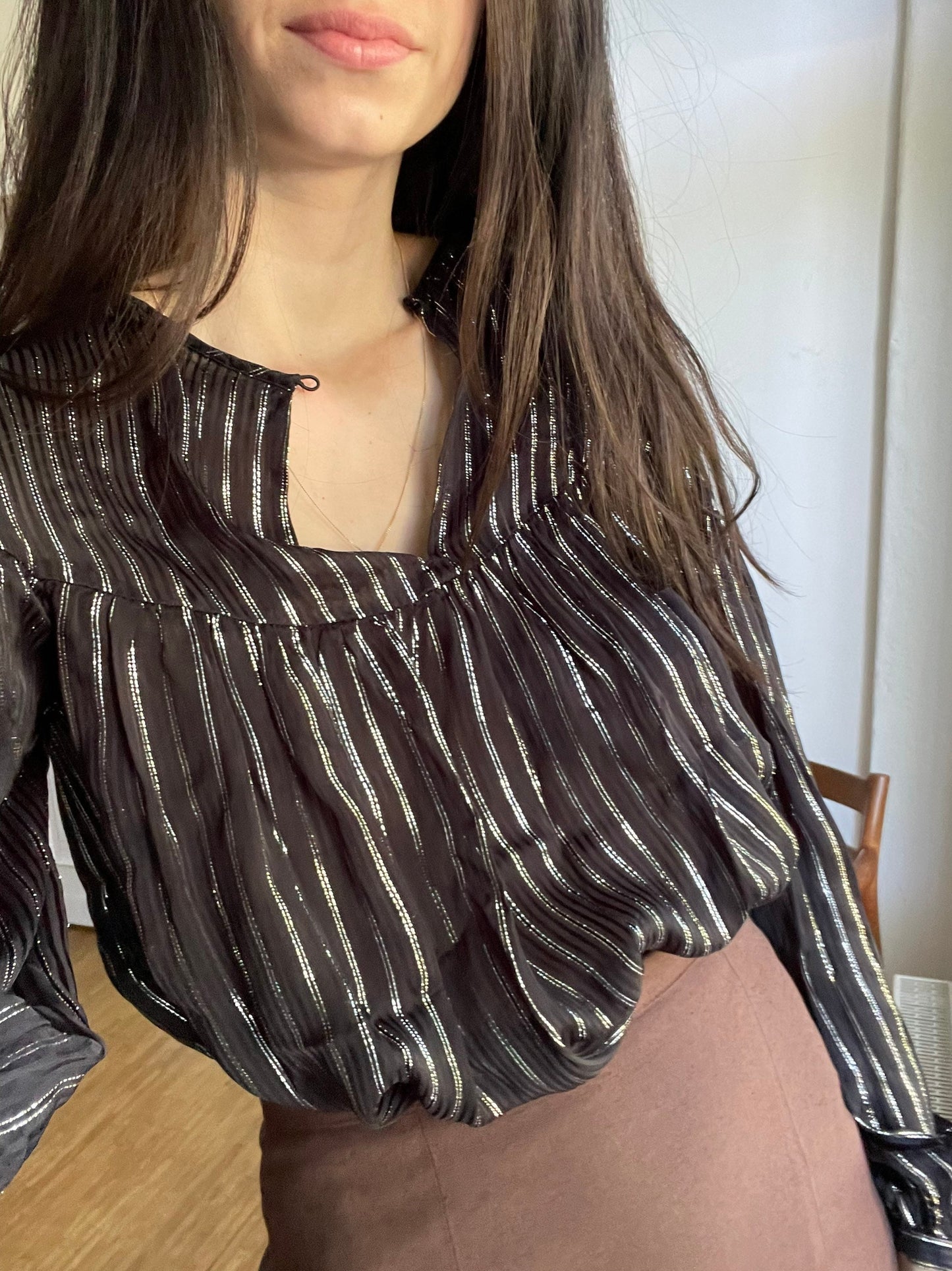 Black and silver glitter blouse, Vintage Old years eve outfit,Festive blouse, Long puffed sleeve party blouse, sheer top, Gothic outfit