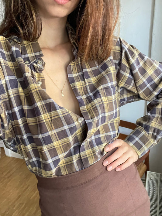 Vintage Checkered Oversized Button-Up Shirt — detail