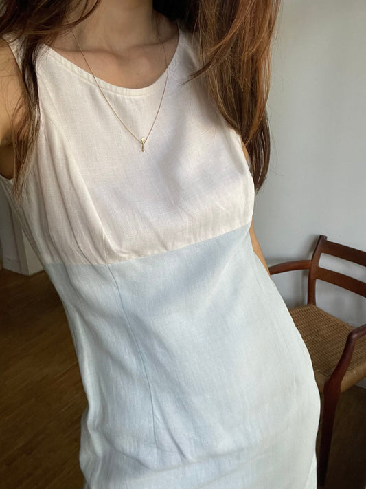 SCAPA light blue and white designer pencil dress, Linen summer dress,