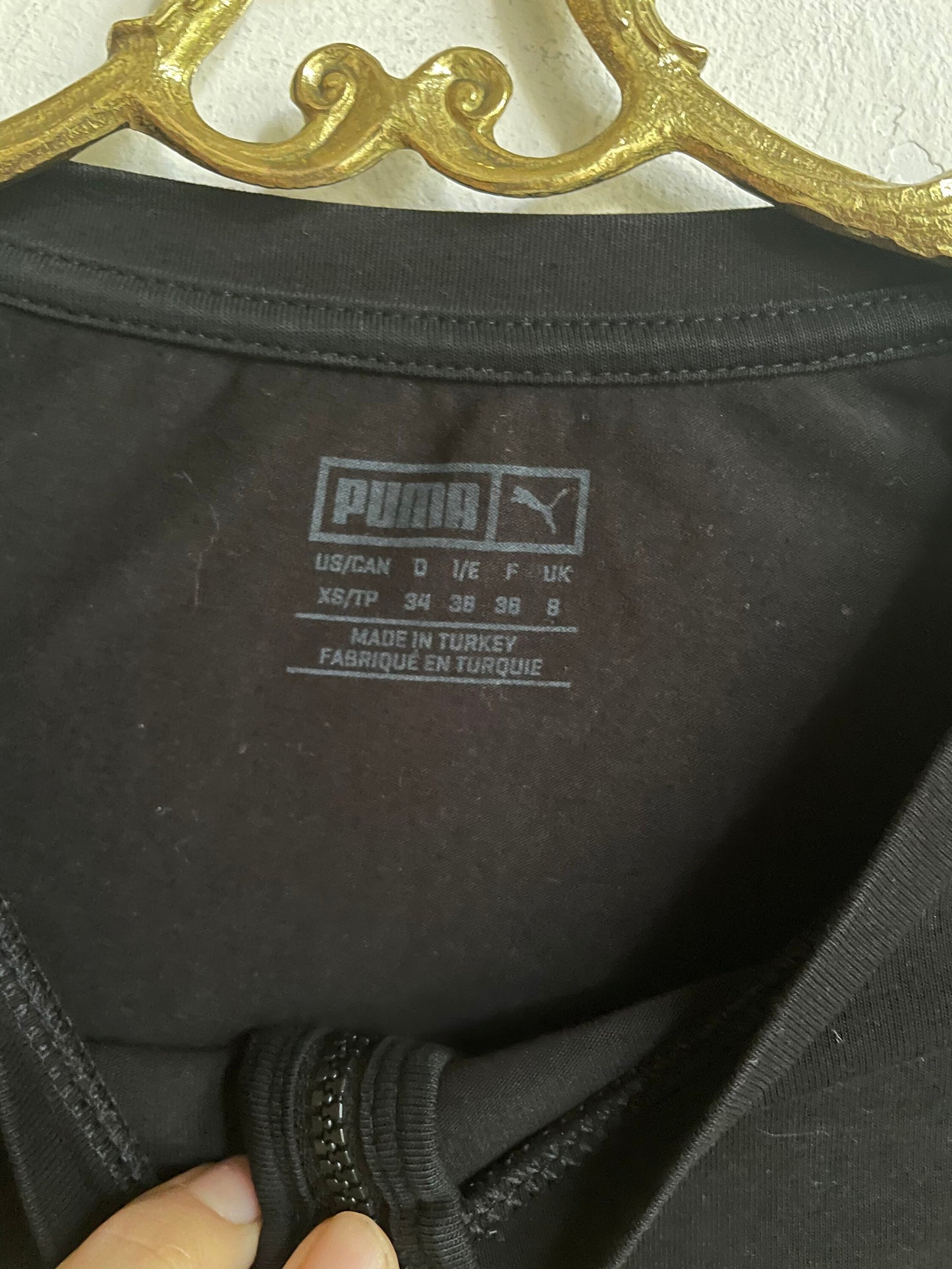 Vintage Puma Black & White Long Sleeve Bodysuit, Zipper Front Dance Leotard, Sporty Sexy High Waisted Top, Size 34 Cotton Elastane