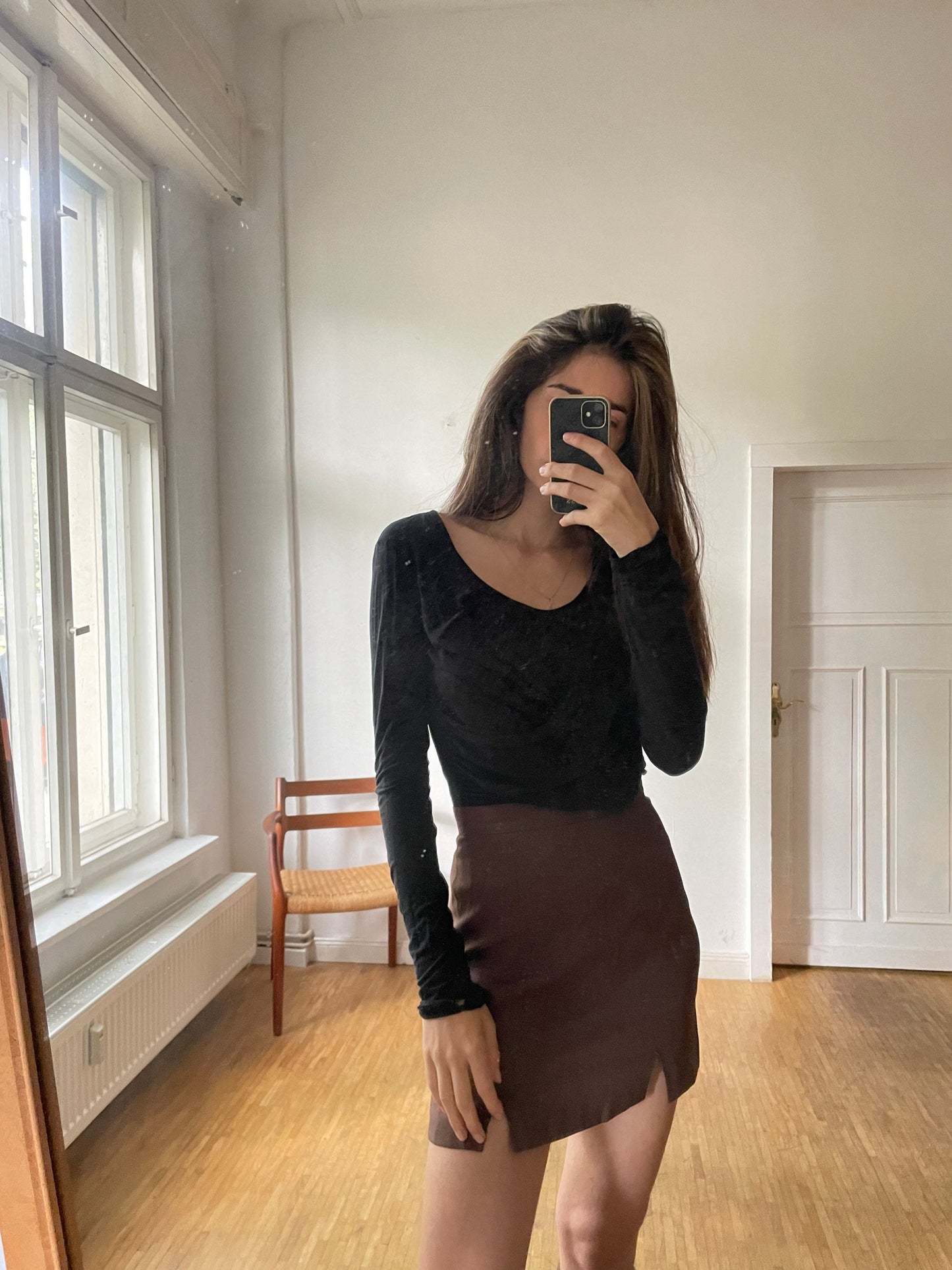 Y2K Armani Jeans Draped Black Long Sleeve Top – Sheer Layered Stretch Shirt – Minimalist ’90s It Girl Style