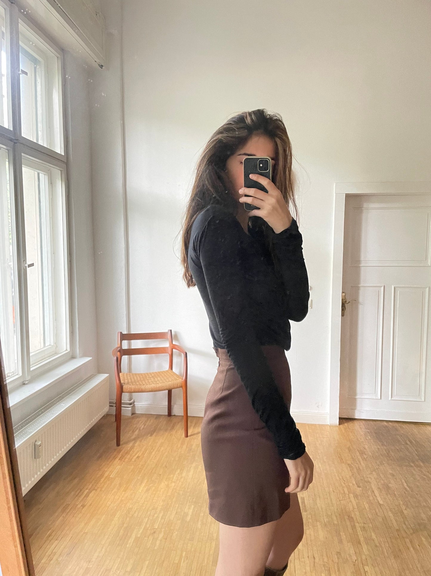 Y2K Armani Jeans Draped Black Long Sleeve Top – Sheer Layered Stretch Shirt – Minimalist ’90s It Girl Style