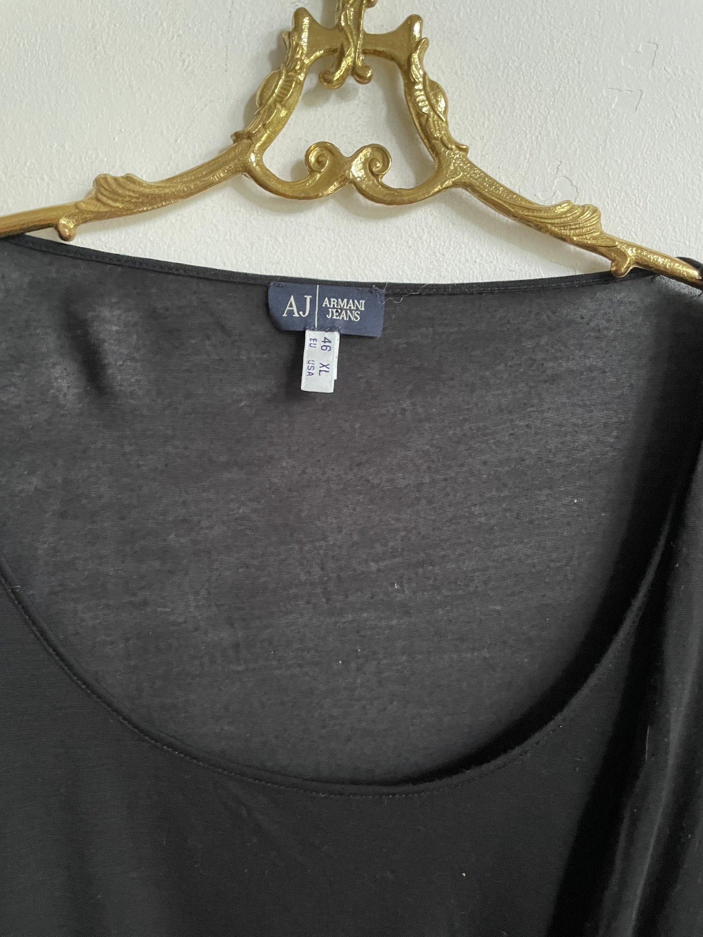 Y2K Armani Jeans Draped Black Long Sleeve Top – Sheer Layered Stretch Shirt – Minimalist ’90s It Girl Style