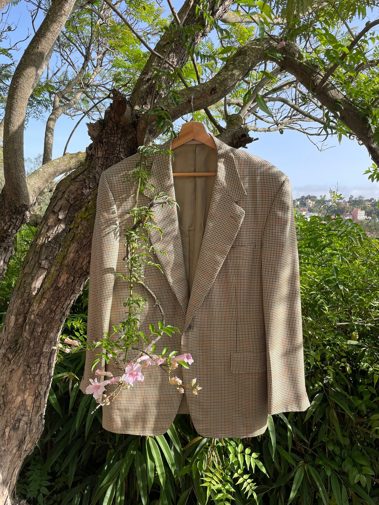 LOEWE plaid blazer jacket, Beige double breasted blazer in wool, Vintage Light academia blazer, Warm fall blazer, Designer Men's clothing